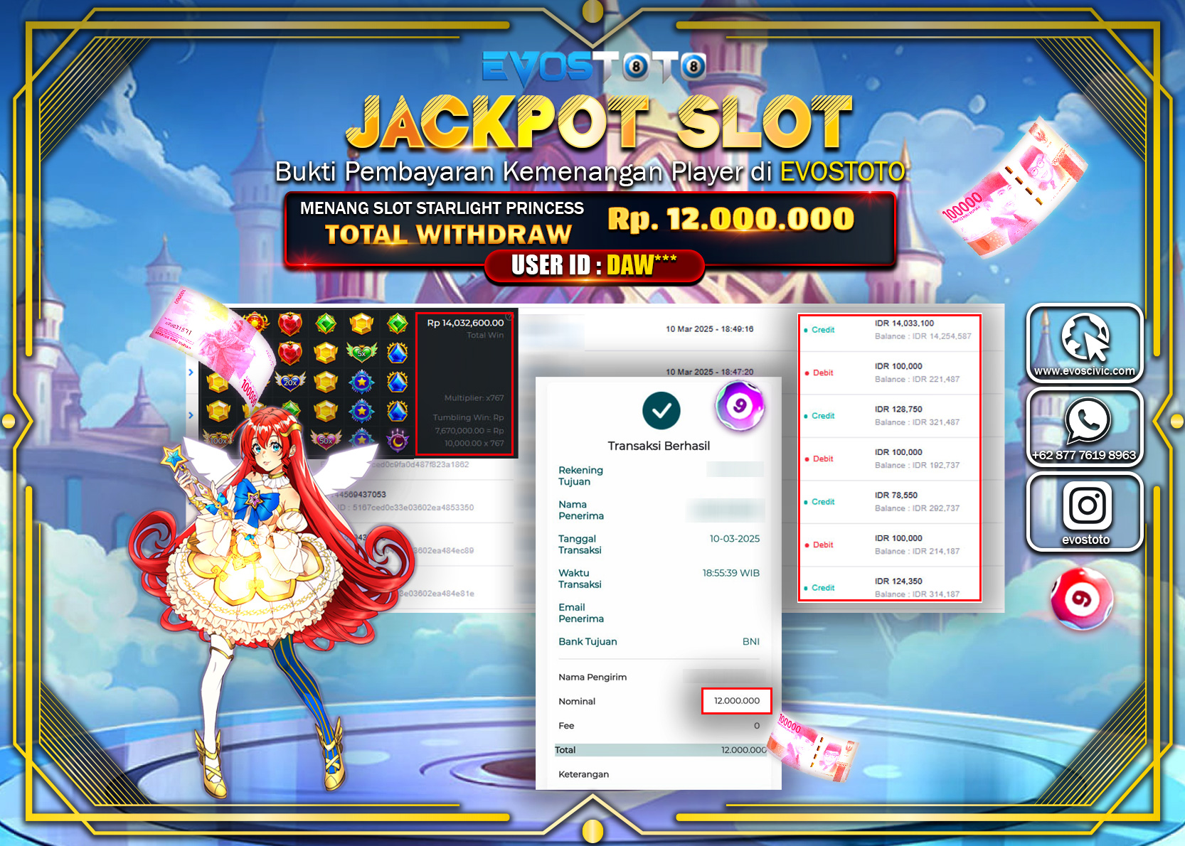 PEMBAYARAN JACKPOT SLOT STARLIGHT PRINCESS Rp.12.000.000 DI BAYAR LANGSUNG !