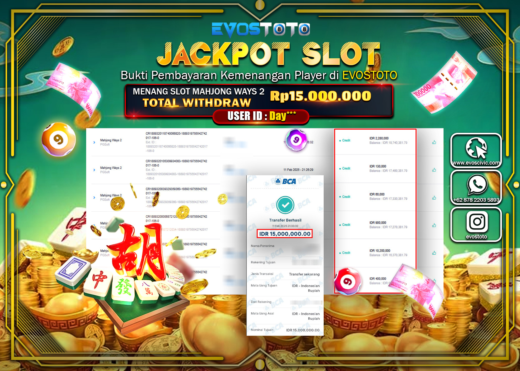PEMBAYARAN JACKPOT SLOT MAHJONG WAYS 2 Rp.15.000.000 DI BAYAR LANGSUNG !