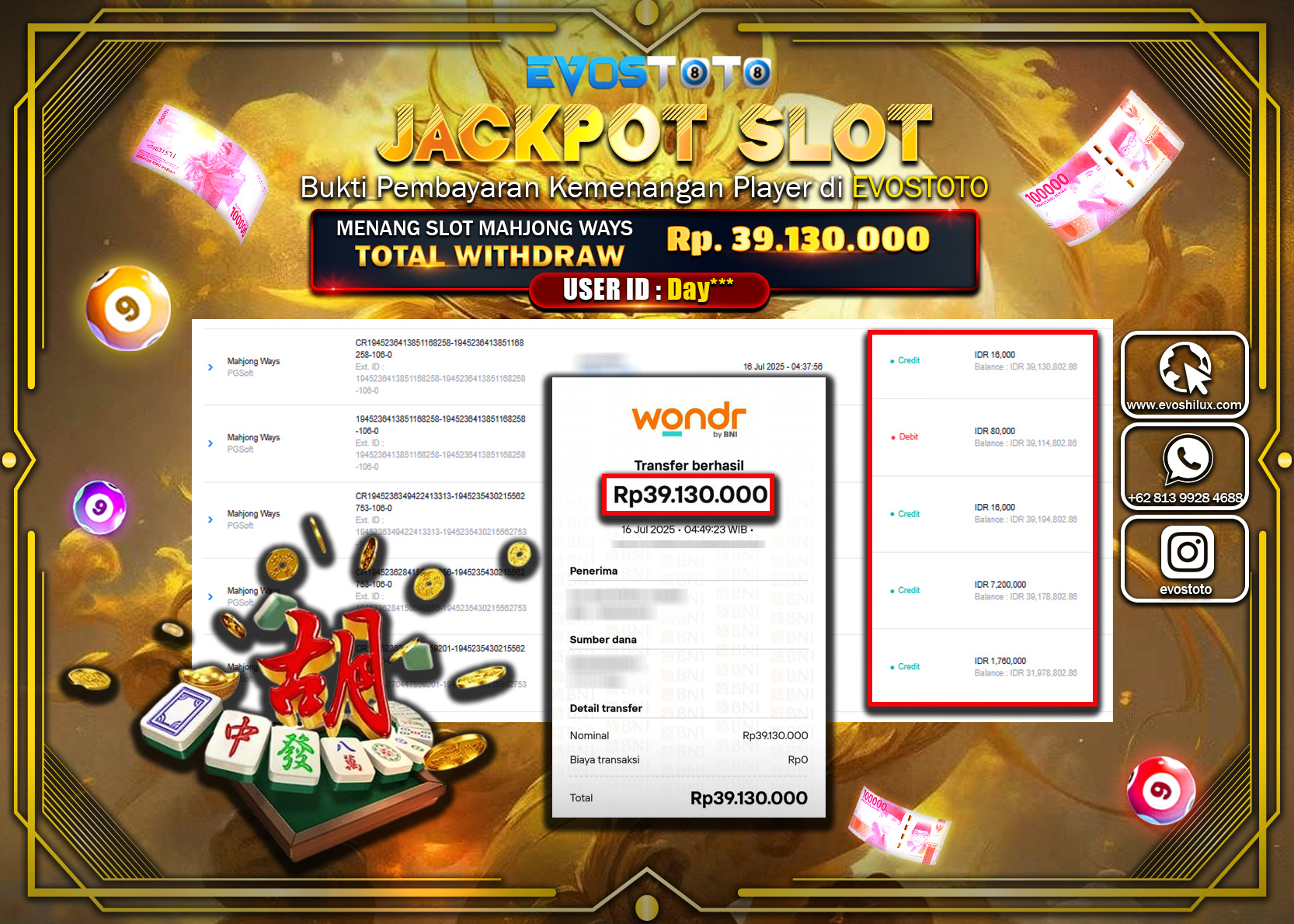 PEMBAYARAN JACKPOT SLOT MAHJONG WAYS Rp.39.130.000 DI BAYAR LANGSUNG !