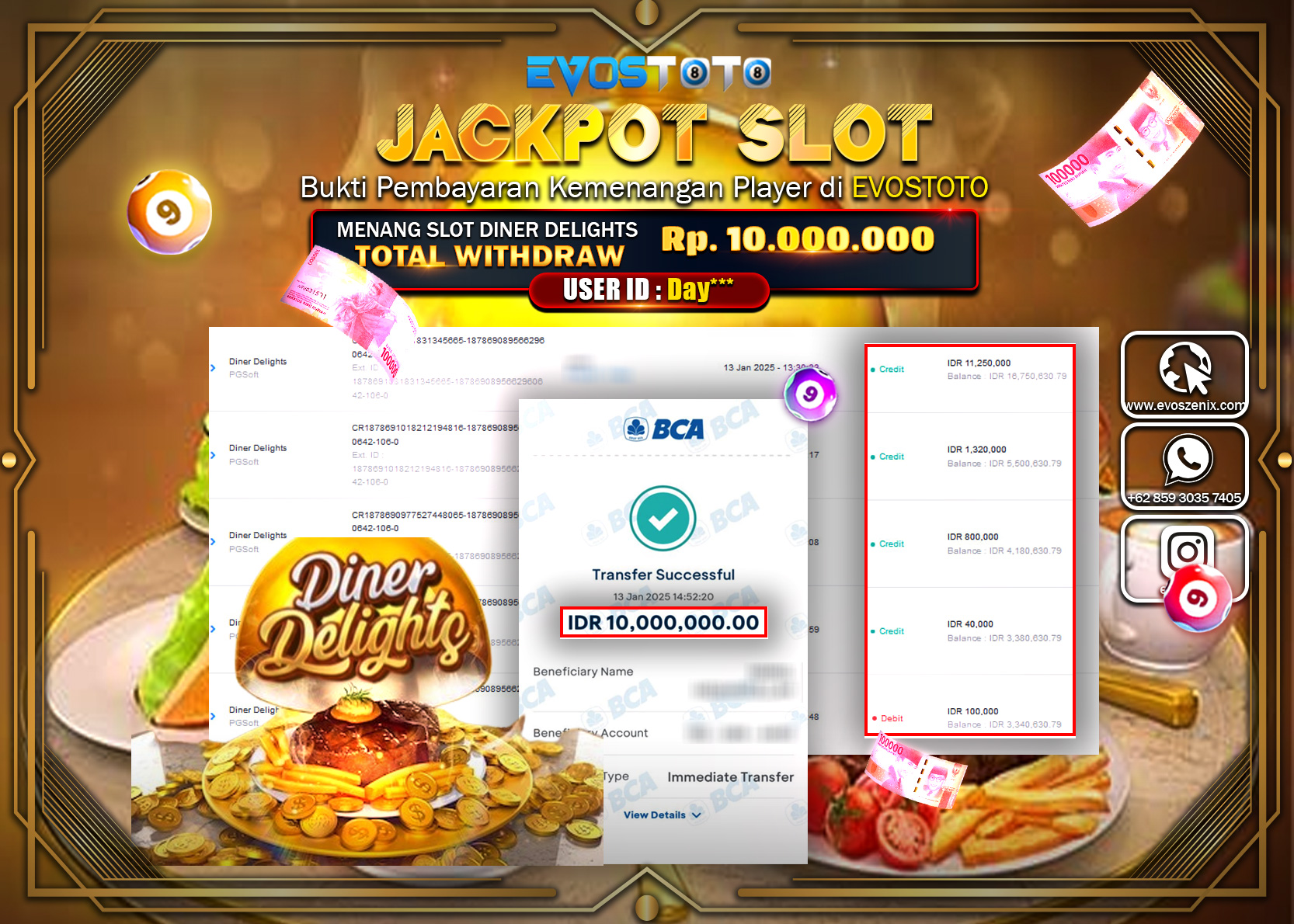 PEMBAYARAN JACKPOT SLOT DINER DELIGHTS Rp10.000.000 DI BAYAR LANGSUNG !
