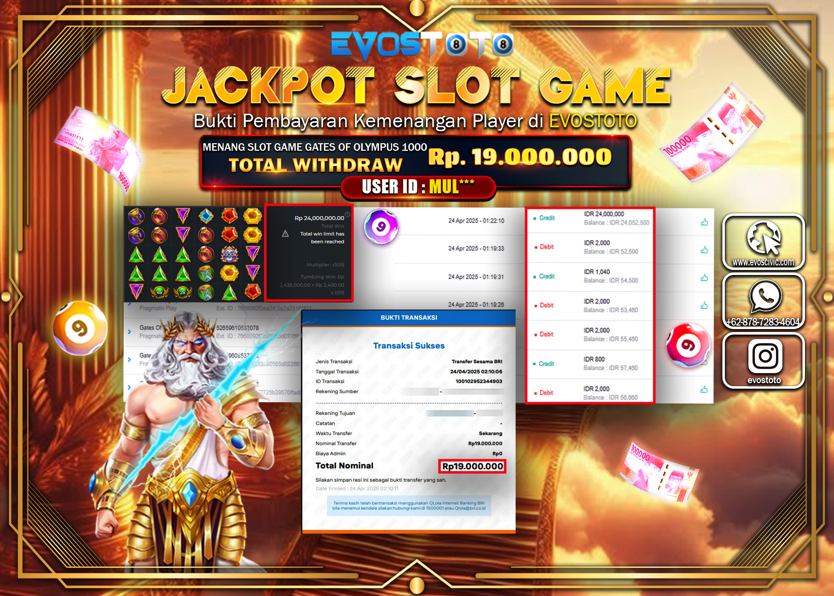 PEMBAYARAN JACKPOT SLOT GATES OF OLYMPUS 1000 Rp.19.00.000 DI BAYAR LANGSUNG !