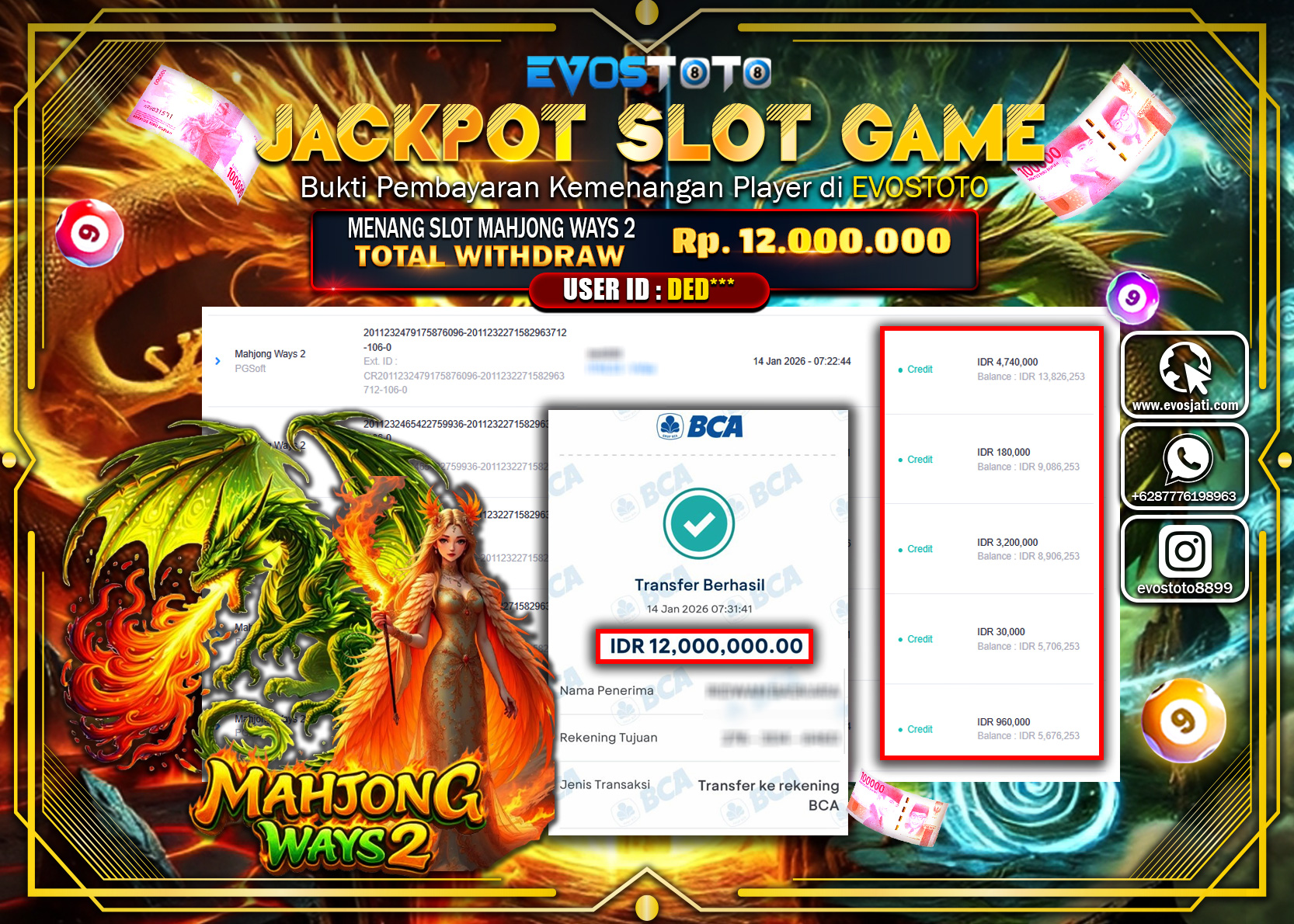 PEMBAYARAN JACKPOT SLOT MAHJONG WAYS 2 Rp.12.000.000 DI BAYAR LANGSUNG !