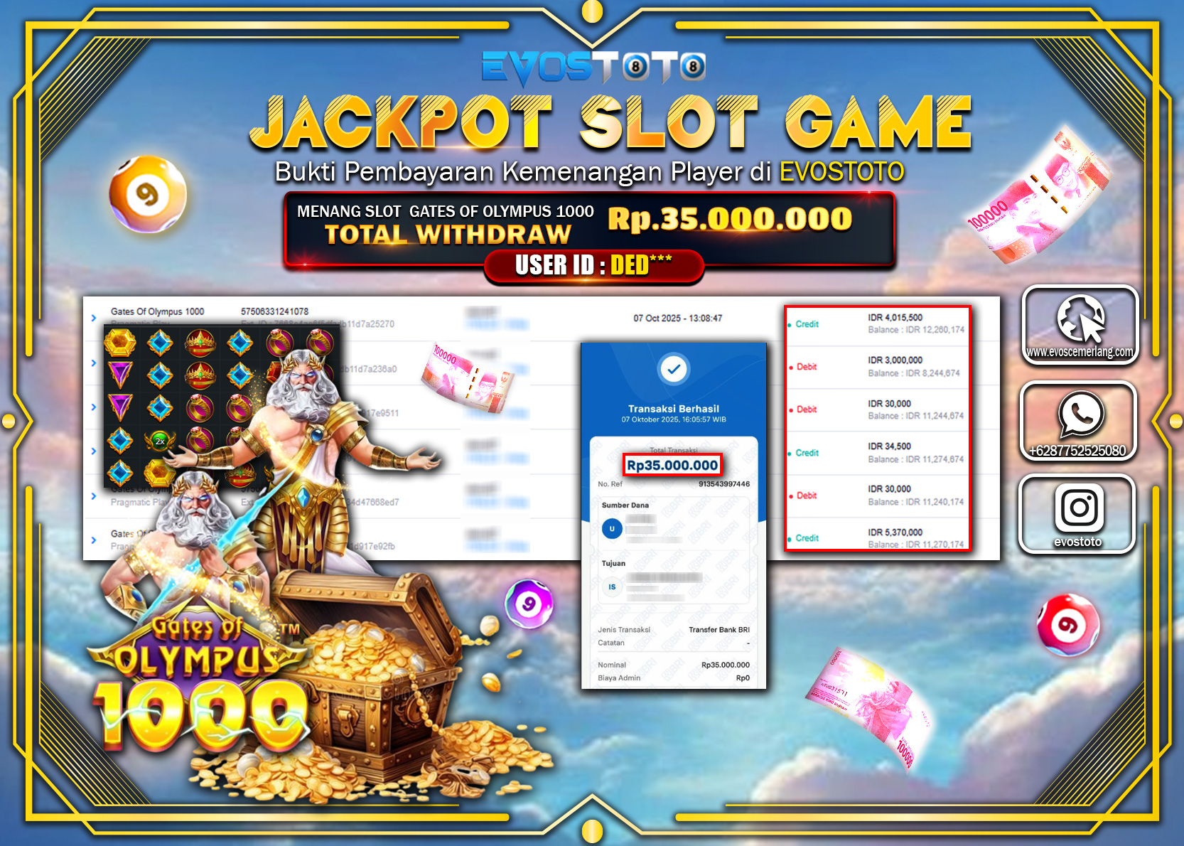 PEMBAYARAN JACKPOT SLOT GATES OF OLYMPUS 1000 Rp35.000.000 DI BAYAR LANGSUNG !