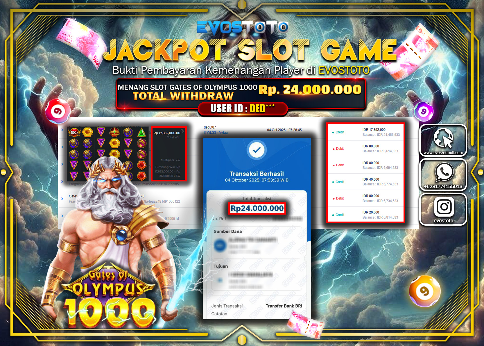 PEMBAYARAN JACKPOT SLOT GATS OF OLYMPUS 1000 Rp24.000.000 DI BAYAR LANGSUNG !