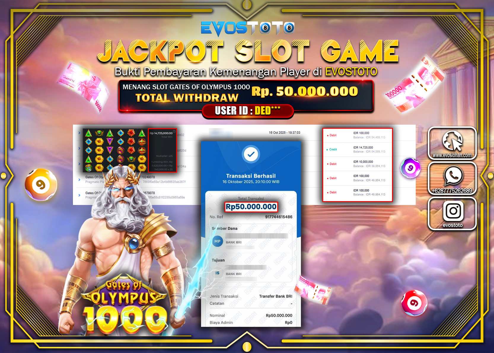 PEMBAYARAN JACKPOT SLOT GATES OF OLYMPUS 1000 Rp50.000.000 DI BAYAR LANGSUNG !