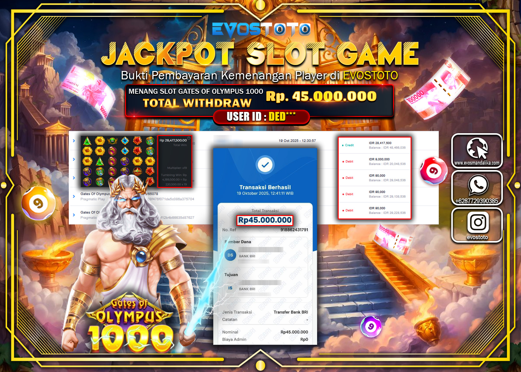 PEMBAYARAN JACKPOT SLOT GATES OF OLYMPUS 1000  Rp45.000.000 DI BAYAR LANGSUNG !