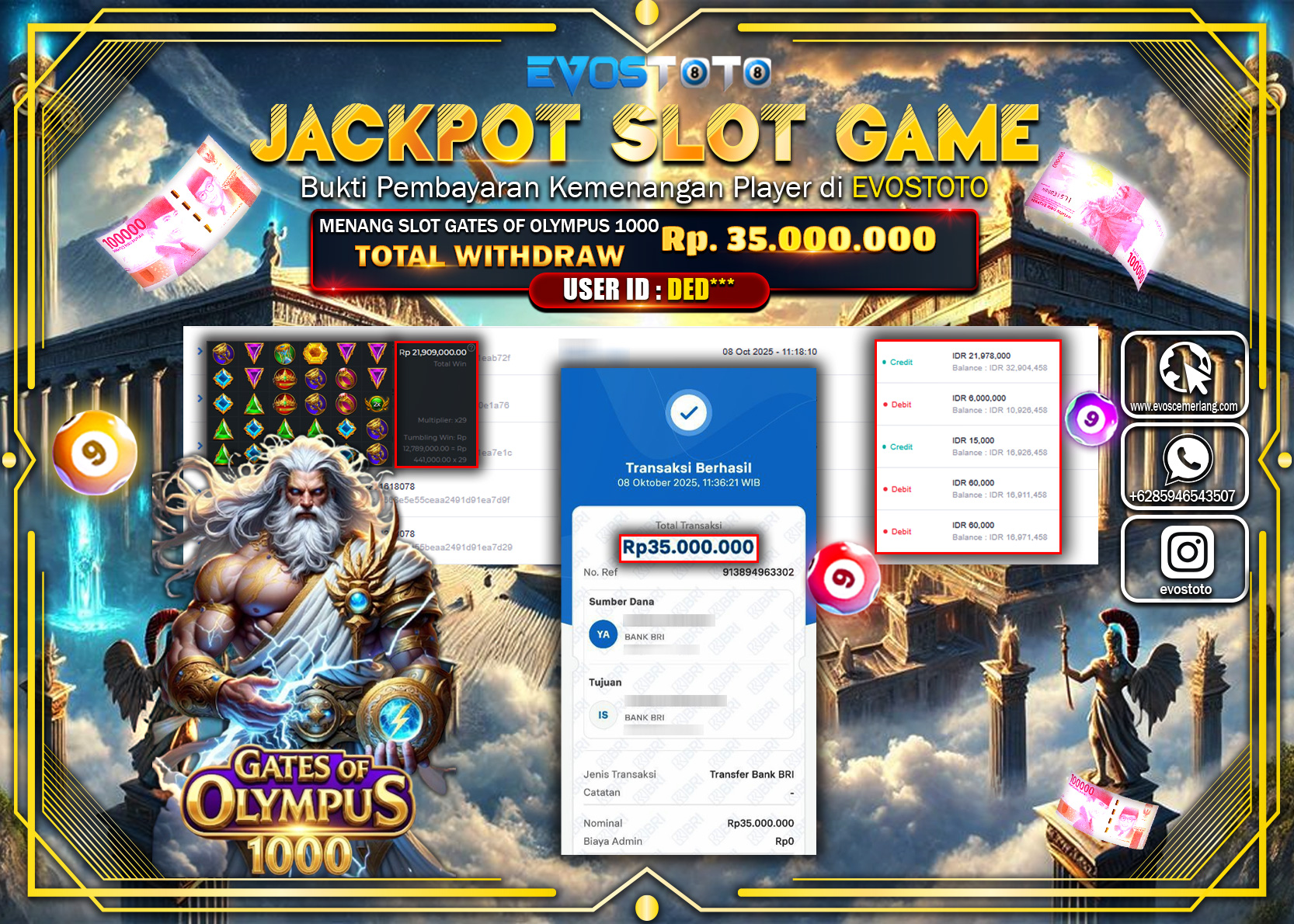 PEMBAYARAN JACKPOT SLOT GATES OF OLYMPUS 1000  Rp35.000.000 DI BAYAR LANGSUNG !