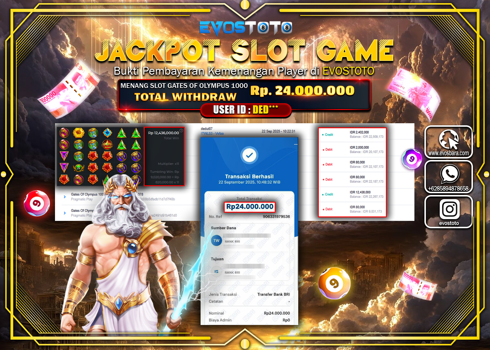 PEMBAYARAN JACKPOT SLOT GATES OF OLYMPUS 1000  Rp24.000.000 DI BAYAR LANGSUNG !