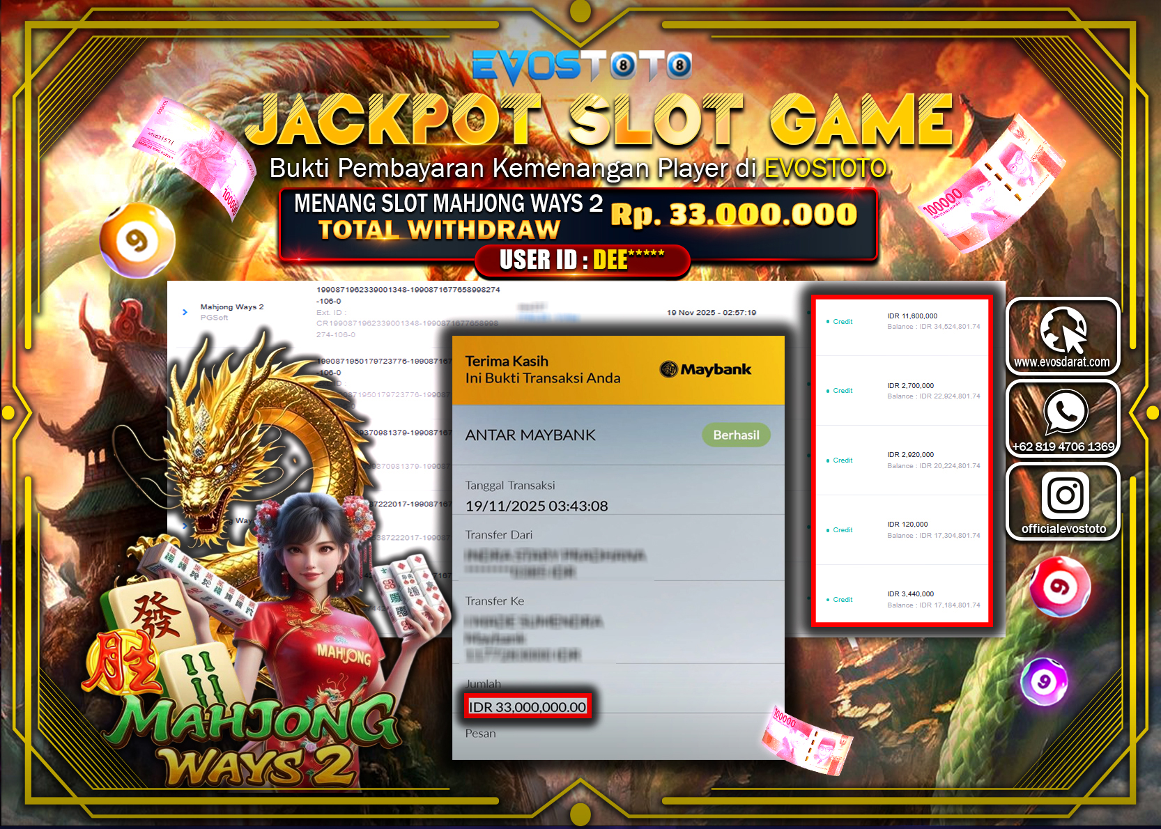 PEMBAYARAN JACKPOT SLOT MAHJONG WAYS 2 Rp33.000.000 DI BAYAR LANGSUNG !