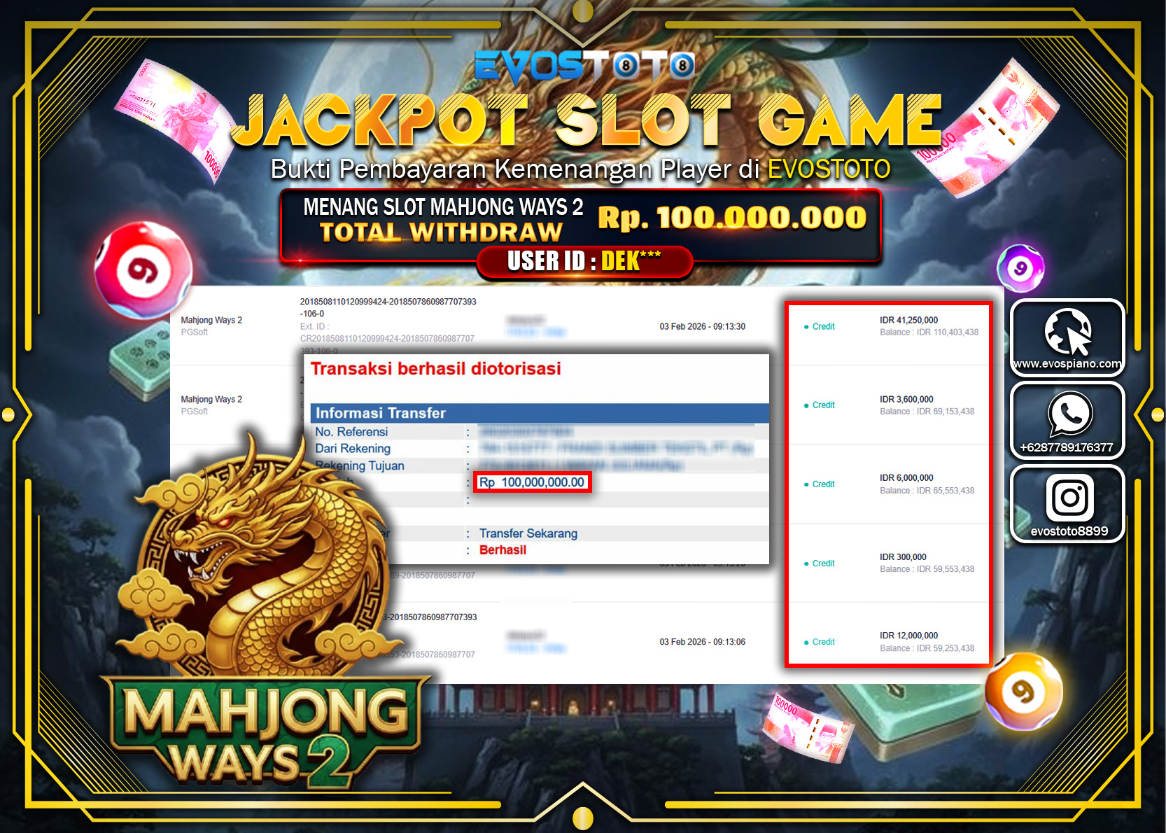 PEMBAYARAN JACKPOT SLOT MAHJONG WAYS 2 Rp.100.000.000 DI BAYAR LANGSUNG !