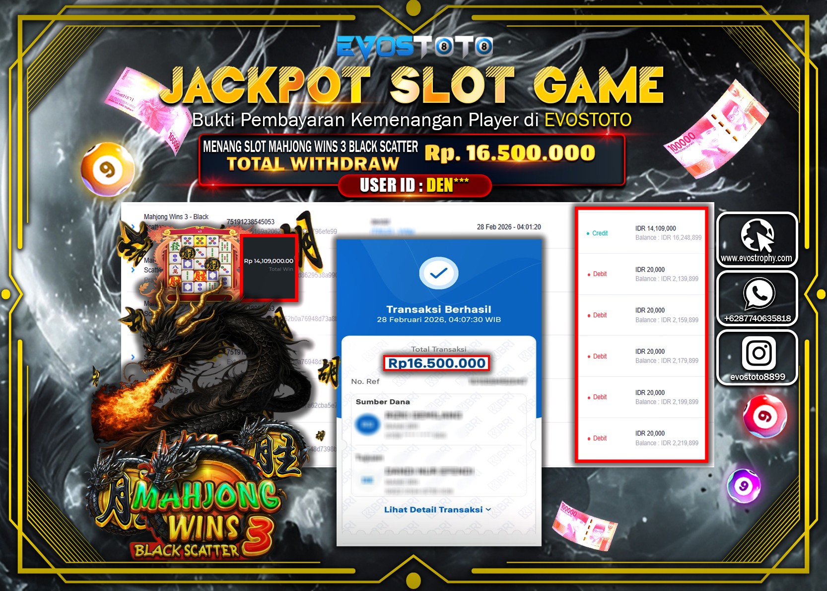 PEMBAYARAN JACKPOT SLOT MAHJONG WINS 3 - BLACK SCATTER Rp.16.500.000 DI BAYAR LANGSUNG !