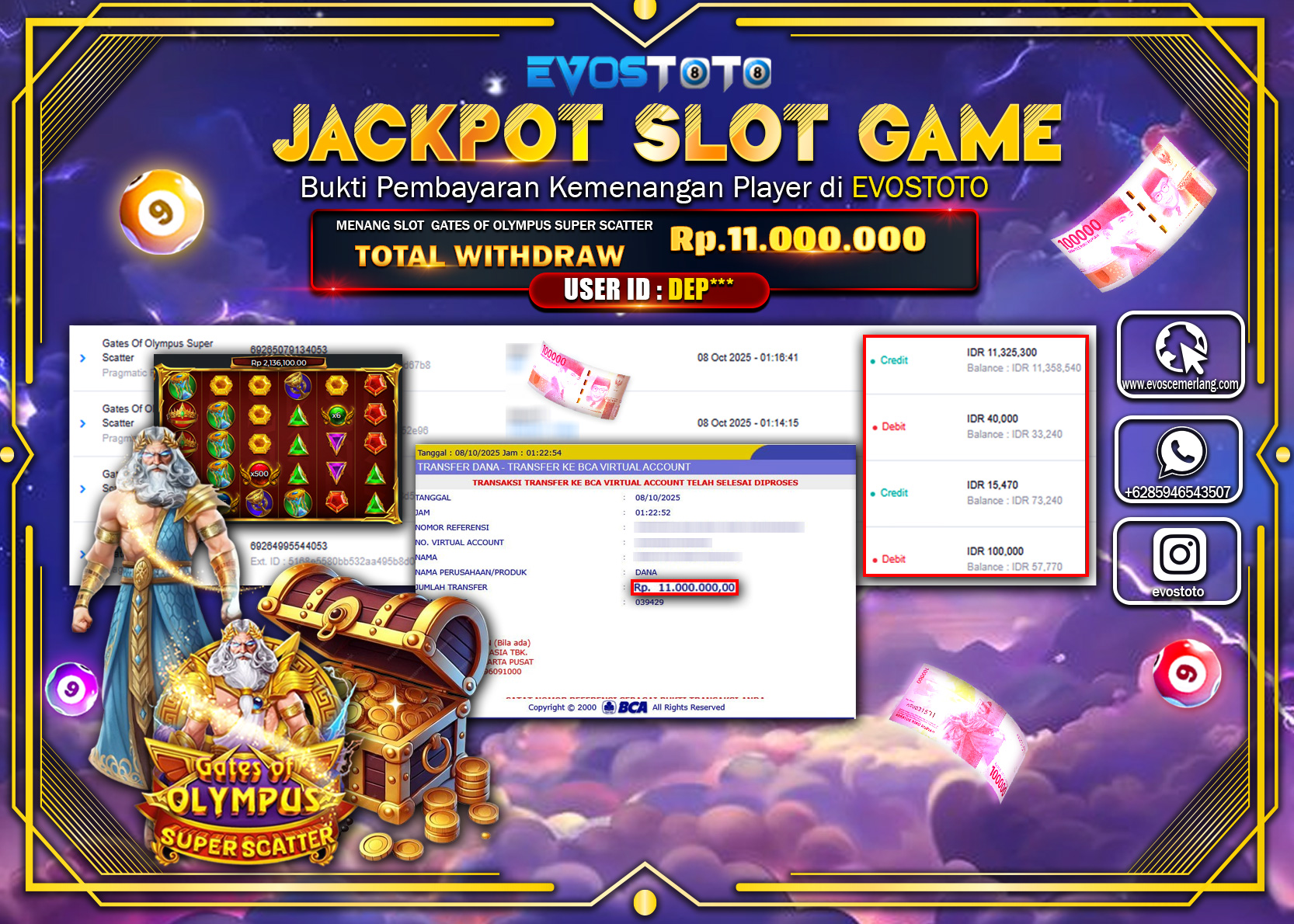 PEMBAYARAN JACKPOT SLOT GATES OF OLYMPUS SUPER SCATTER  Rp11.000.000 DI BAYAR LANGSUNG !