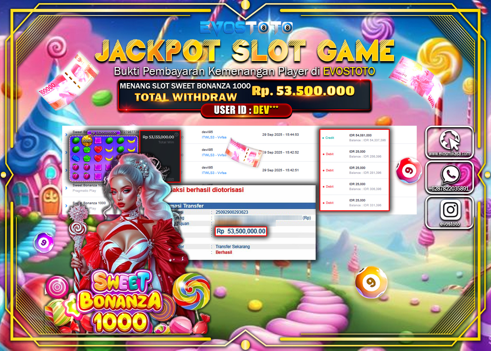 PEMBAYARAN JACKPOT SLOT SWEET BONANZA 1000  Rp53.500.000 DI BAYAR LANGSUNG !