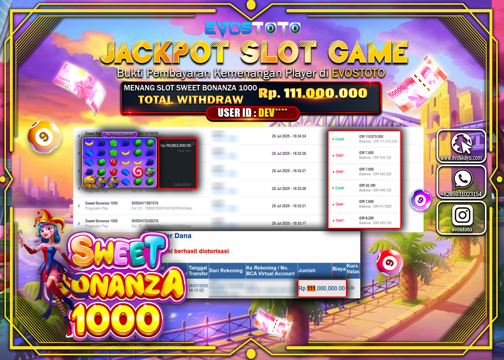 PEMBAYARAN JACKPOT SLOT SWEET BONANZA 1000 Rp.111.000.000 DI BAYAR LANGSUNG !