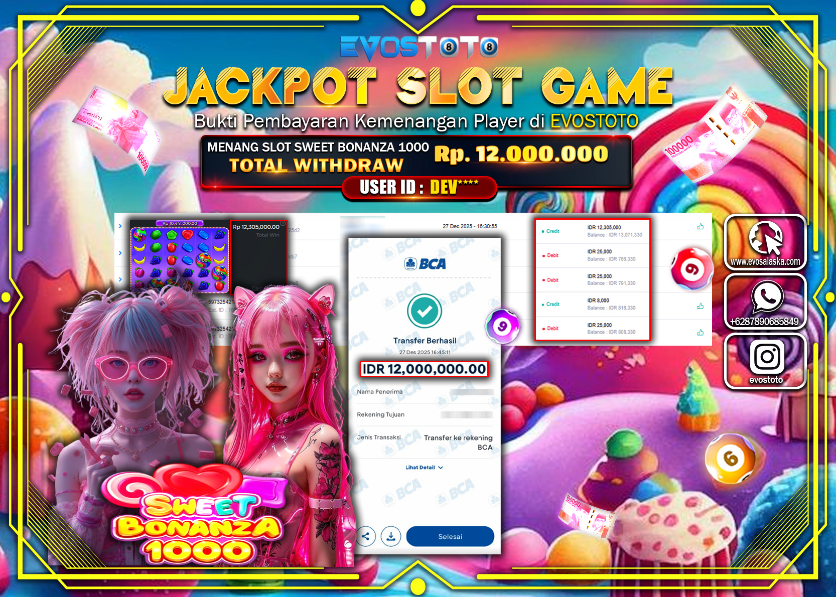 PEMBAYARAN JACKPOT SLOT SWEET BONANZA 1000 Rp.12.000.000 DI BAYAR LANGSUNG !