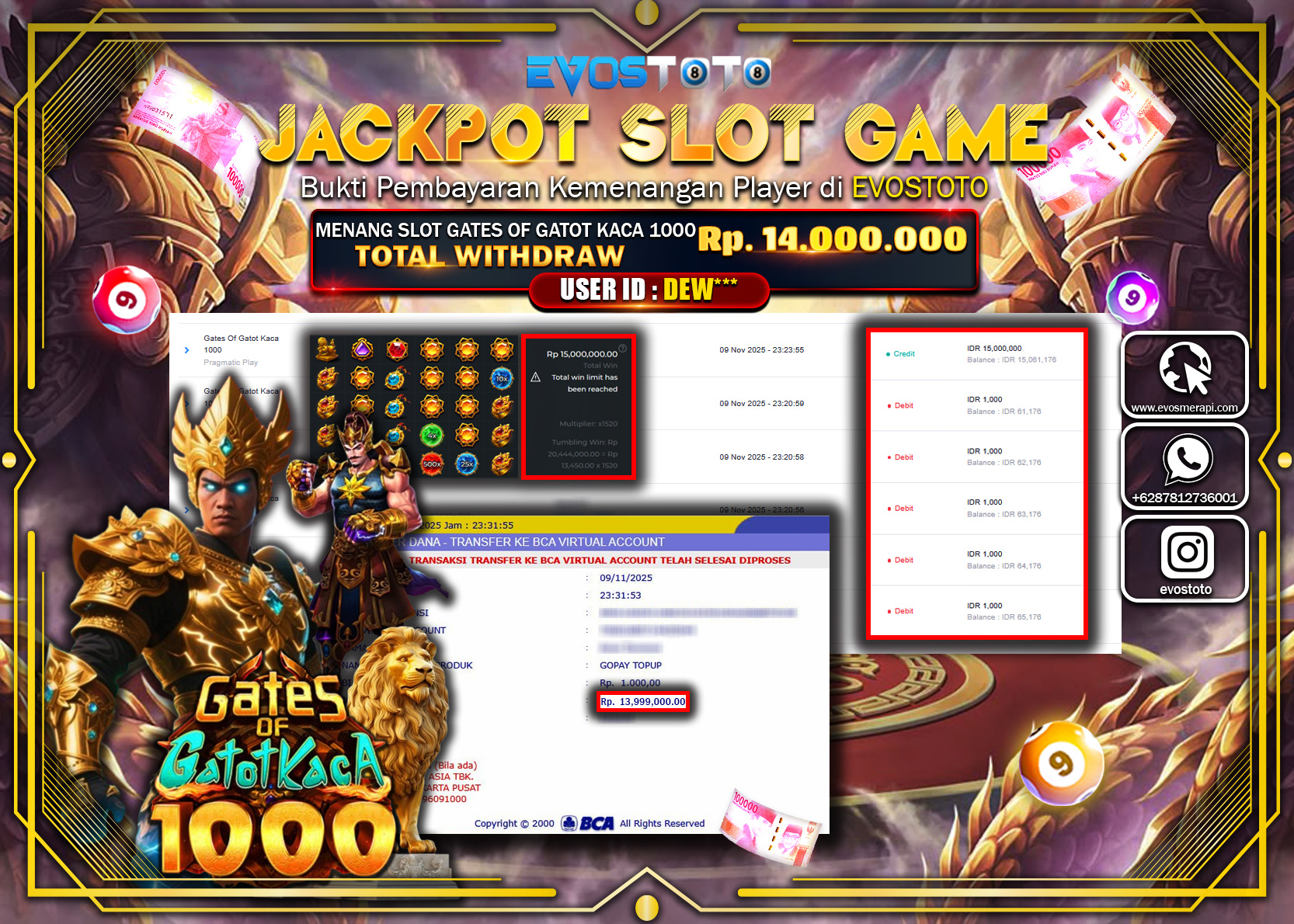 PEMBAYARAN JACKPOT SLOT GATES OF GATOT KACA 1000 Rp14.000.000 DI BAYAR LANGSUNG !