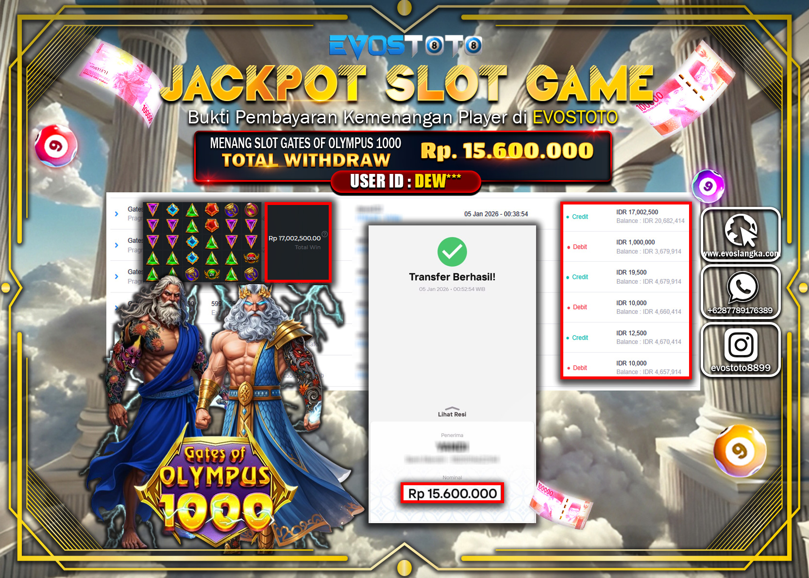 PEMBAYARAN JACKPOT SLOT GATES OF OLYMPUS 1000 Rp.15.600.000 DI BAYAR LANGSUNG !