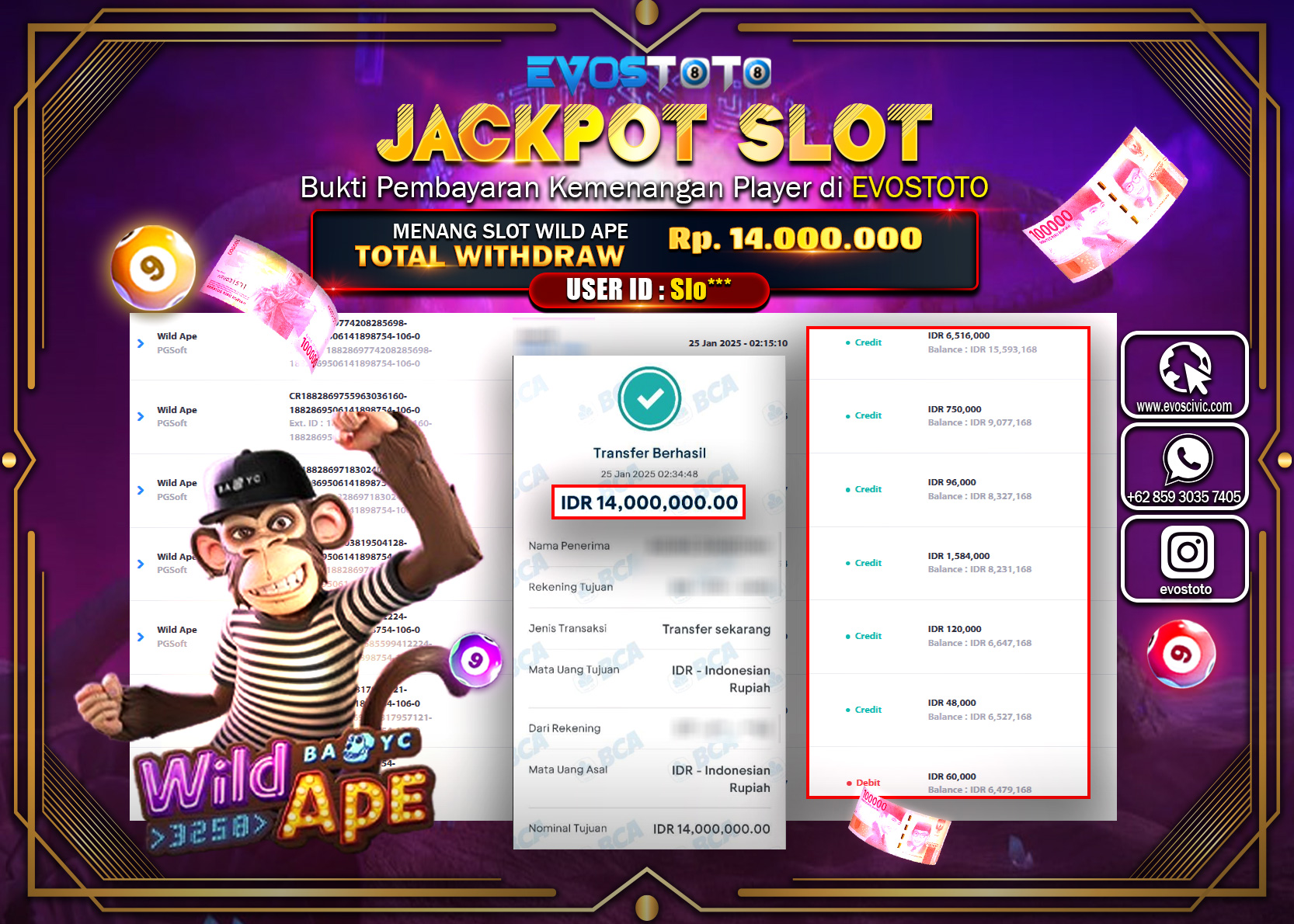 PEMBAYARAN JACKPOT SLOT WILD APE Rp.14.000.000 DI BAYAR LANGSUNG !