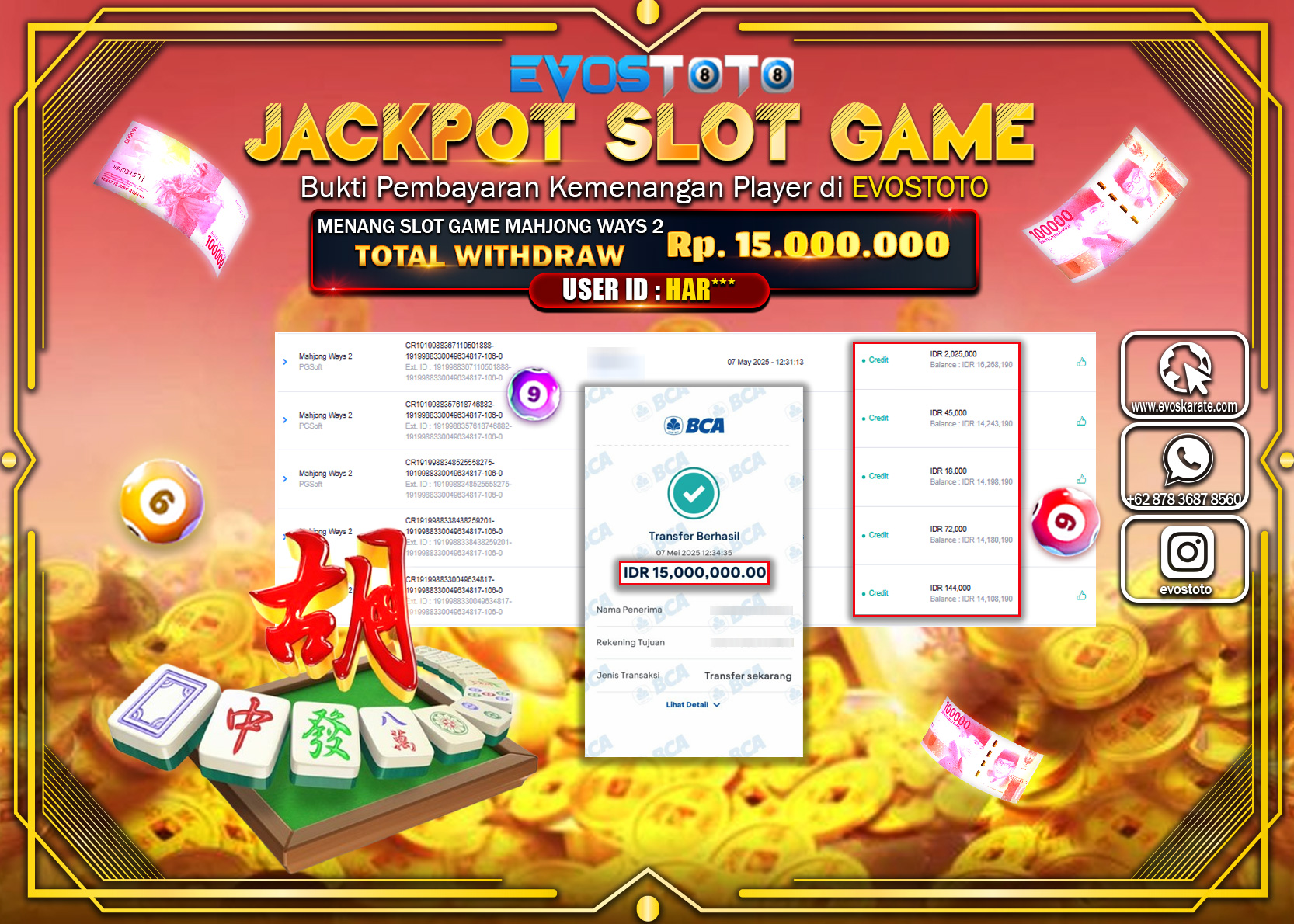PEMBAYARAN JACKPOT SLOT MAHJONG WAYS 2 Rp.15.000.000 DI BAYAR LANGSUNG !