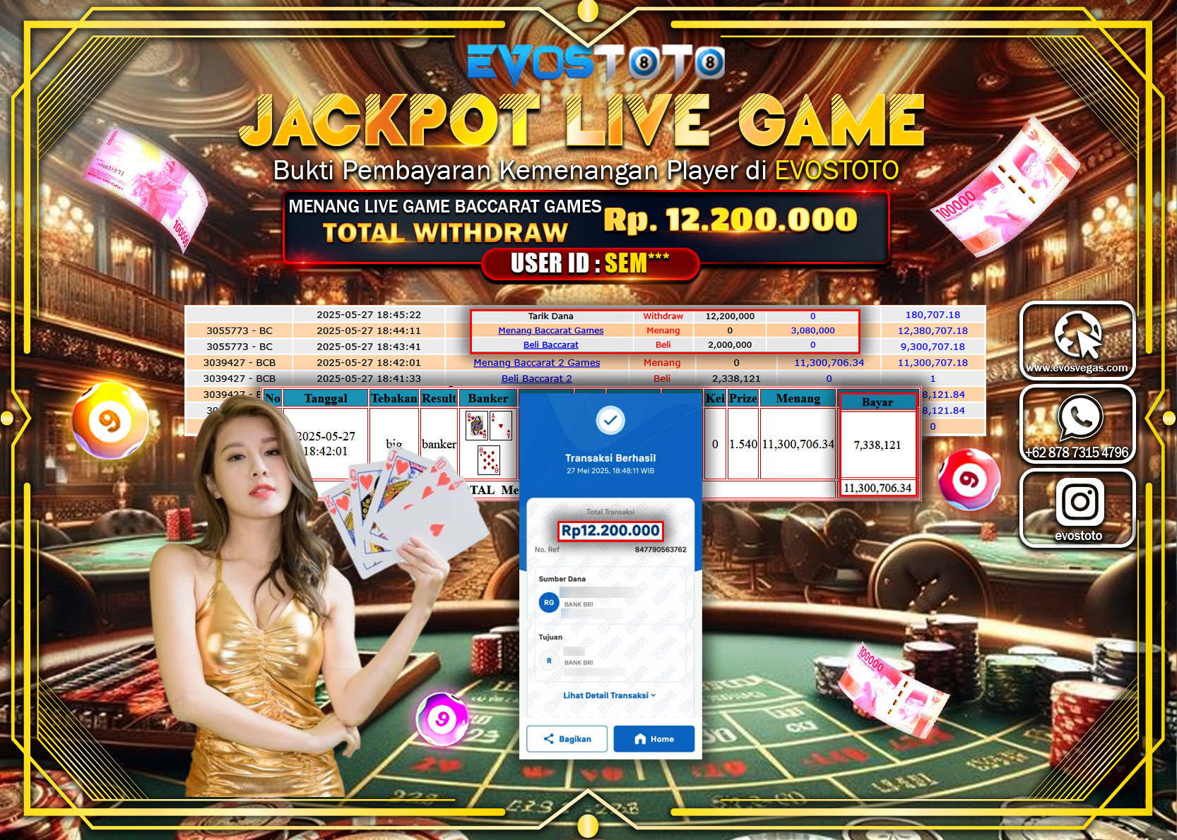 PEMBAYARAN JACKPOT LIVE GAME BACCARAT GAMES Rp.12.000.000 DI BAYAR LANGSUNG !