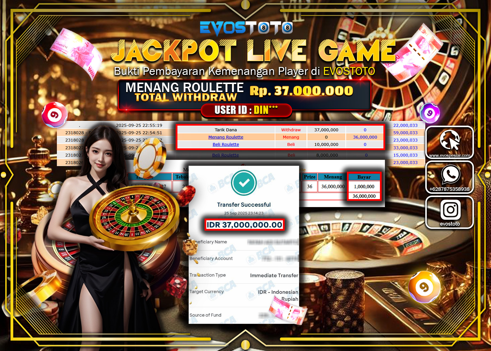 PEMBAYARAN JACKPOT LIVE GAME ROULETTE Rp37.000.000 DI BAYAR LANGSUNG !