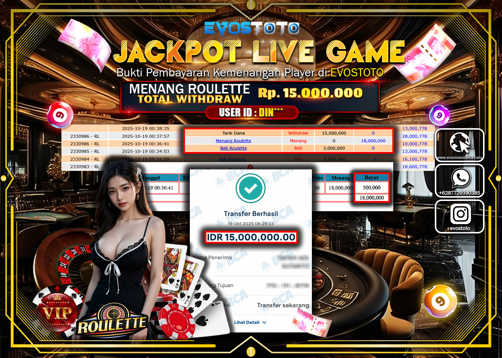 PEMBAYARAN JACKPOT LIVE GAME ROULETTE Rp15.000.000 DI BAYAR LANGSUNG !