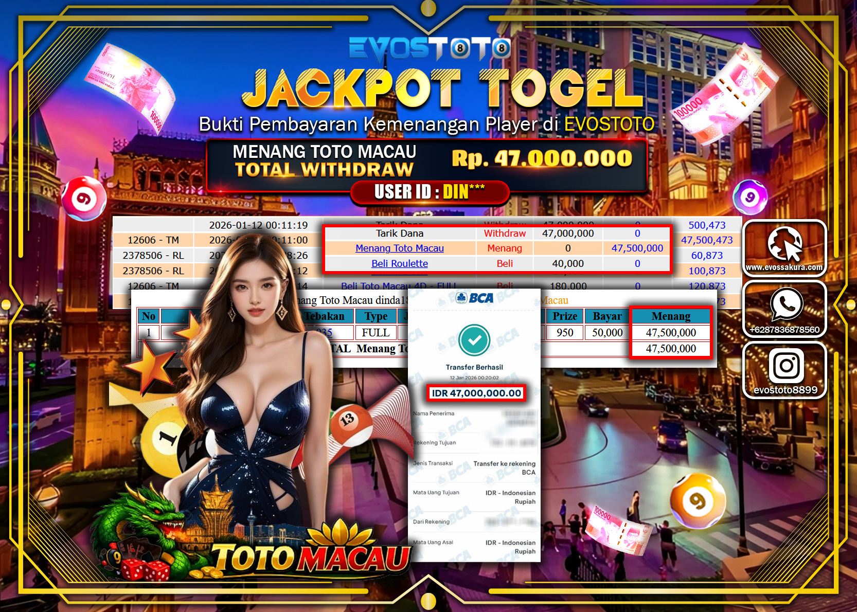 PEMBAYARAN JACKPOT TOGEL TOTO MACAU Rp.47.000.000 DI BAYAR LANGSUNG !