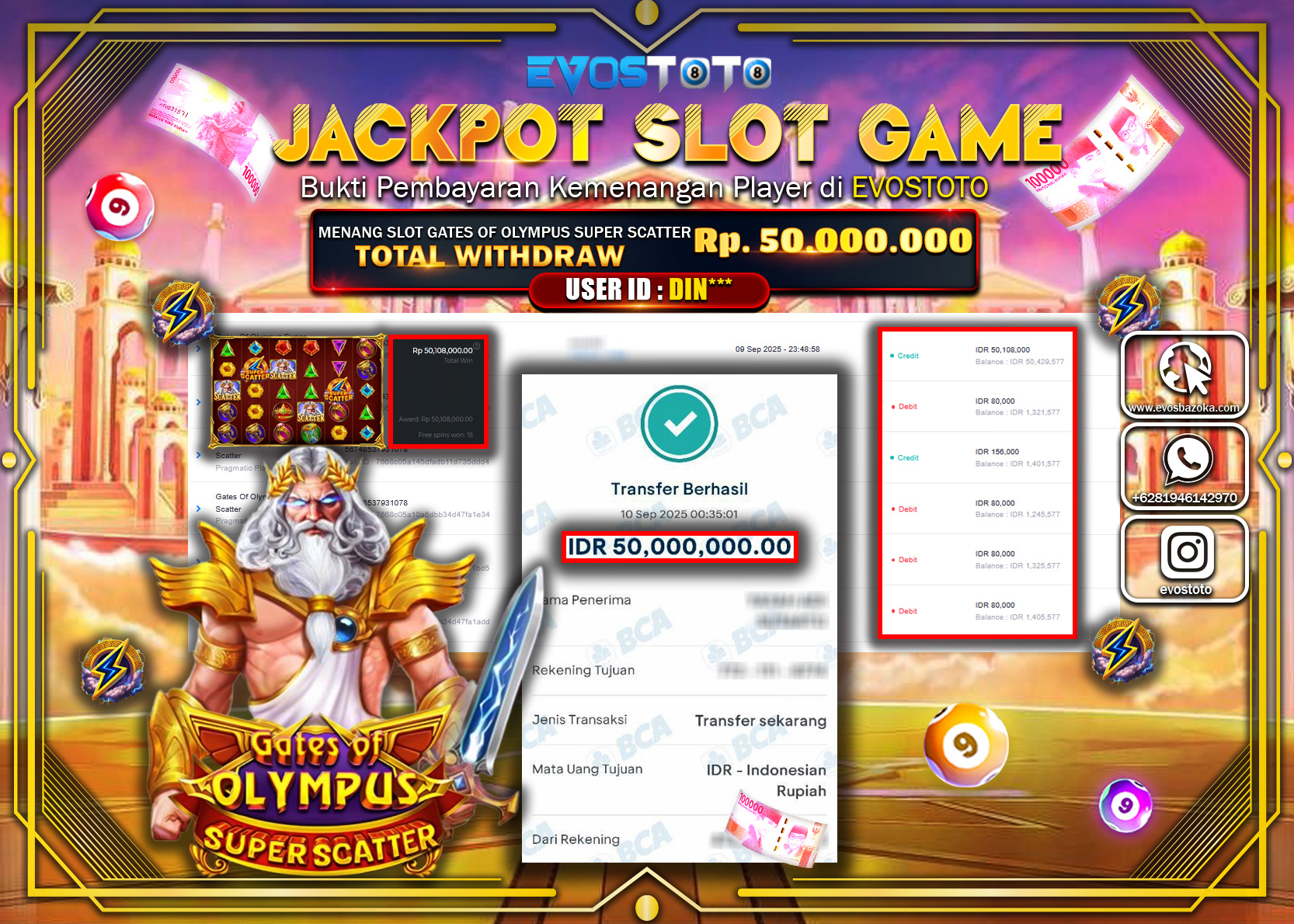 PEMBAYARAN JACKPOT SLOT GATES OF OLYMPUS SUPER SCATTER Rp50.000.000 DI BAYAR LANGSUNG !