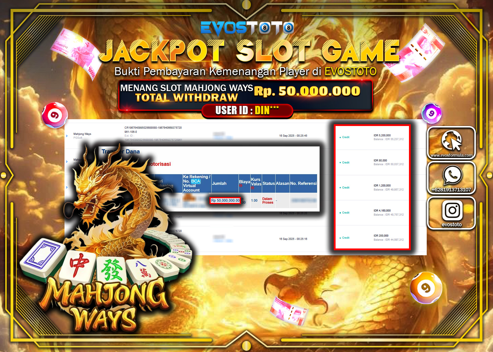 PEMBAYARAN JACKPOT SLOT MAHJONG WAYS Rp50.000.000 DI BAYAR LANGSUNG !