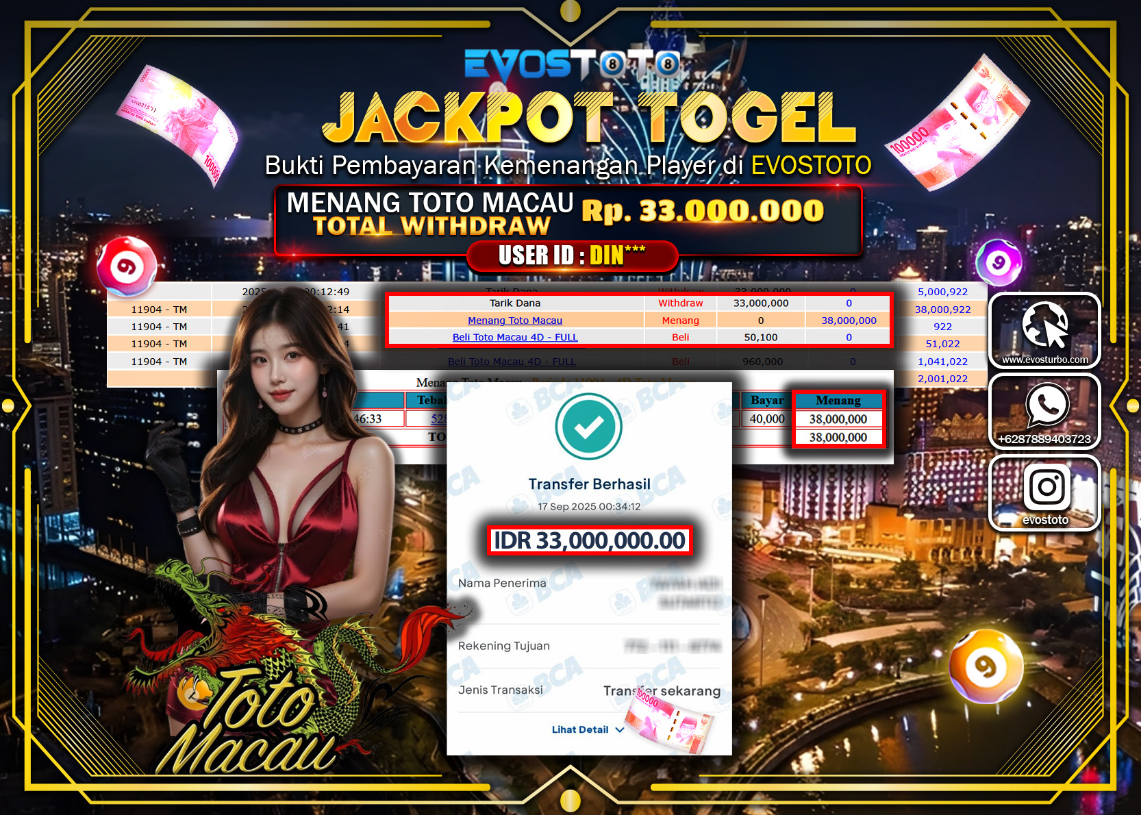 PEMBAYARAN JACKPOT TOGEL TOTO MACAU Rp33.000.000 DI BAYAR LANGSUNG !