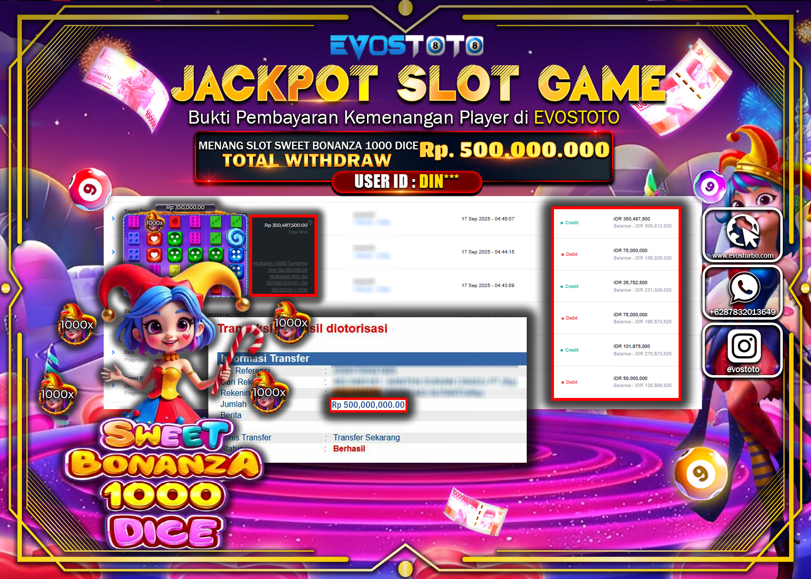 PEMBAYARAN JACKPOT SLOT SWEET BONANZA 1000 DICE Rp500.000.000 DI BAYAR LANGSUNG !