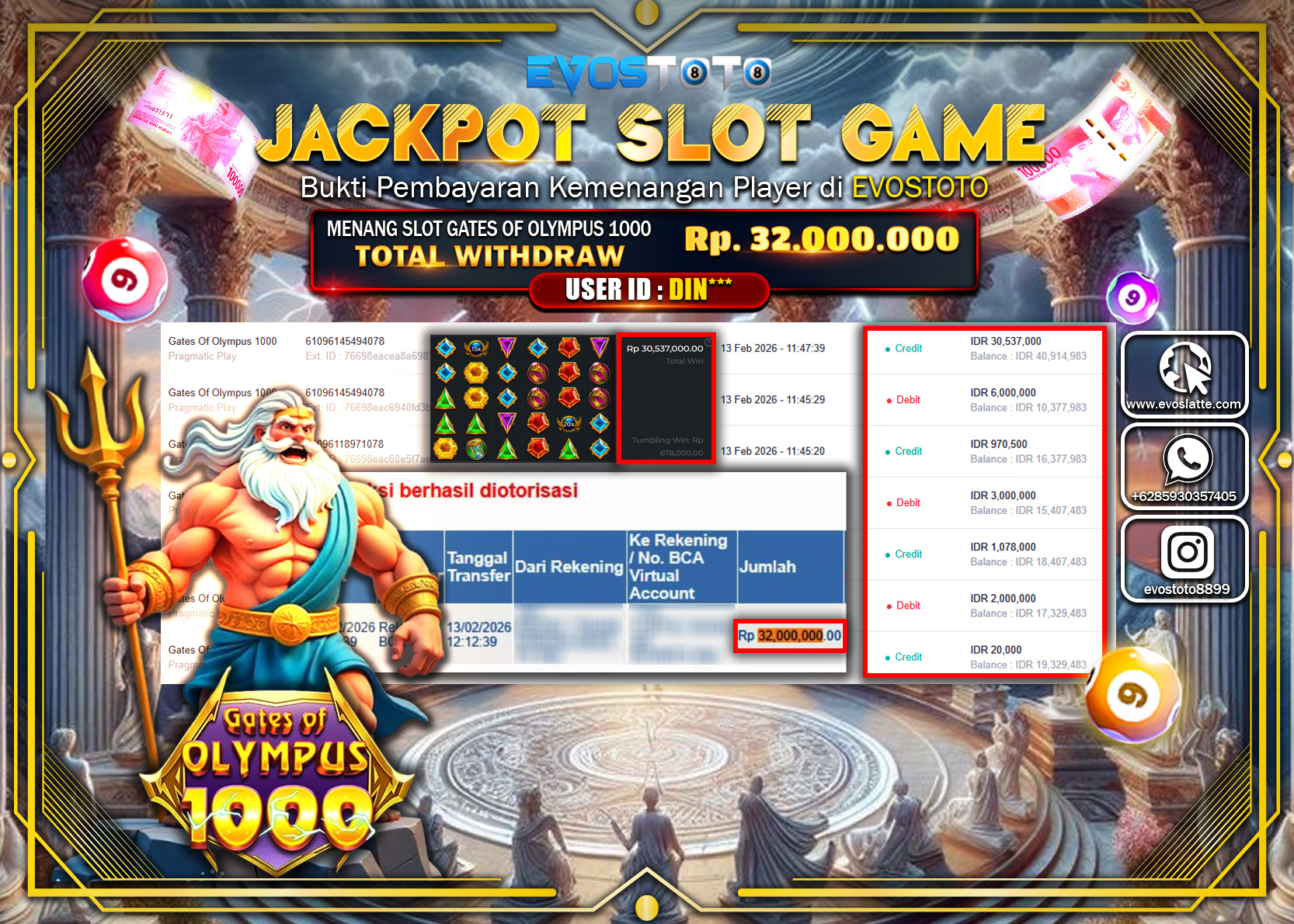 PEMBAYARAN JACKPOT SLOT GATES OF OLYMPUS 1000 Rp.32.000.000 DI BAYAR LANGSUNG !
