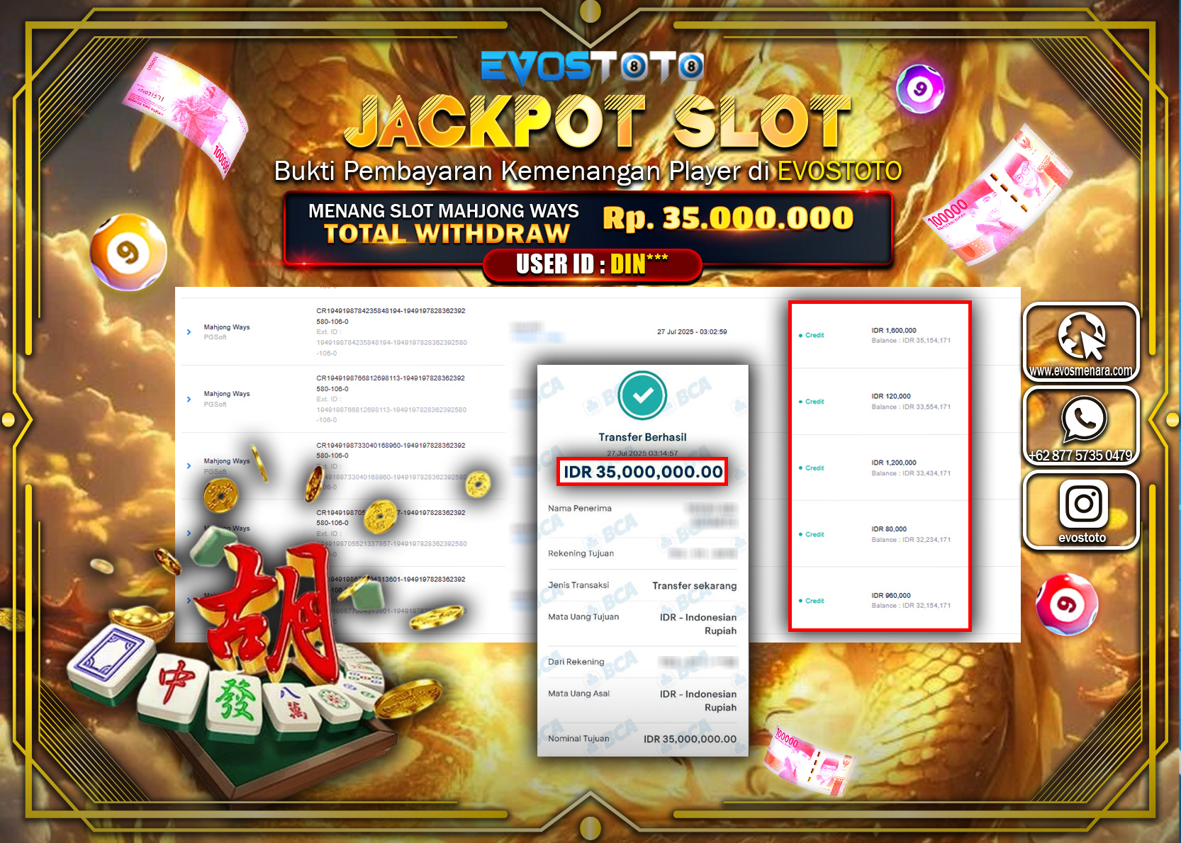 PEMBAYARAN JACKPOT SLOT MAHJONG WAYS Rp.35.000.000 DI BAYAR LANGSUNG !