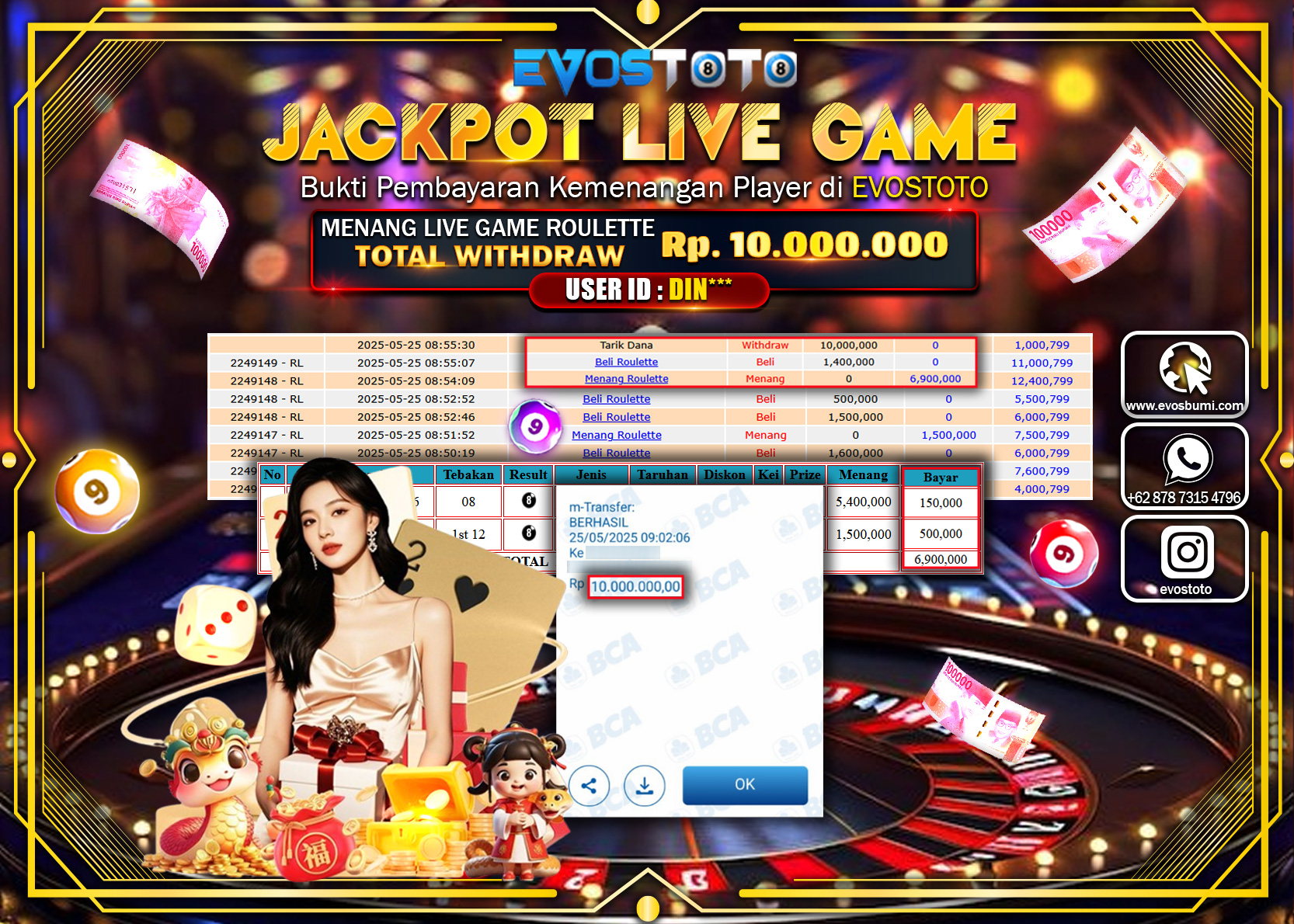PEMBAYARAN JACKPOT LIVE GAME ROULETTE Rp.10.000.000 DI BAYAR LANGSUNG !