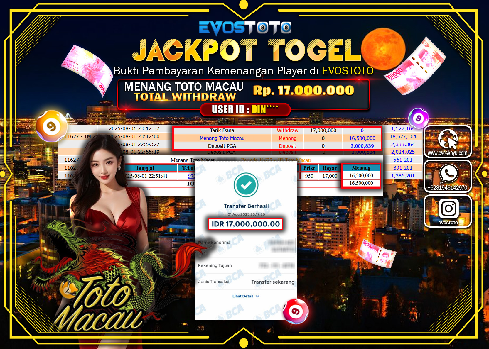 PEMBAYARAN JACKPOT TOGEL TOTO MACAU Rp17.000.000 DI BAYAR LANGSUNG !