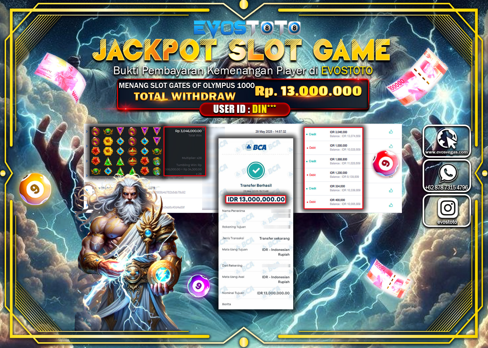 PEMBAYARAN JACKPOT SLOT GATES OF OLYMPUS 1000 Rp13.000.000 DI BAYAR LANGSUNG !