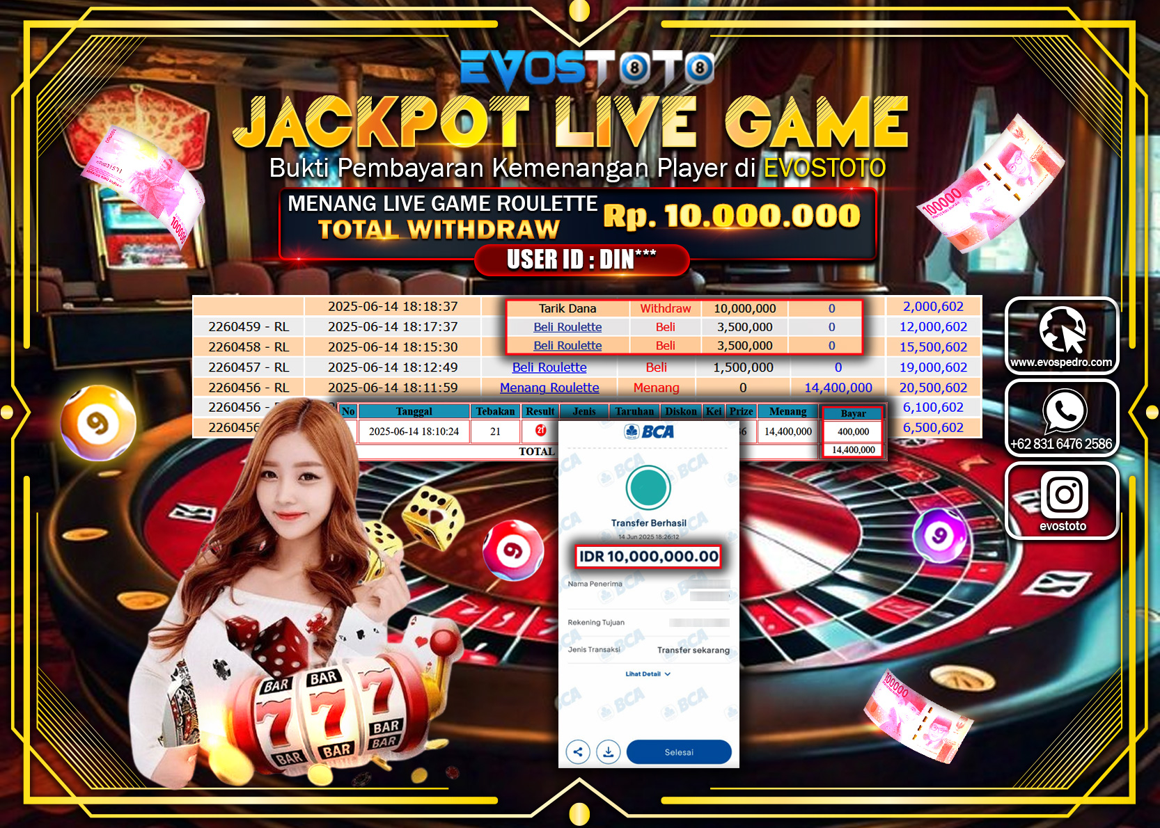 PEMBAYARAN JACKPOT LIVE GAME ROULETTE Rp10.000.000 DI BAYAR LANGSUNG !