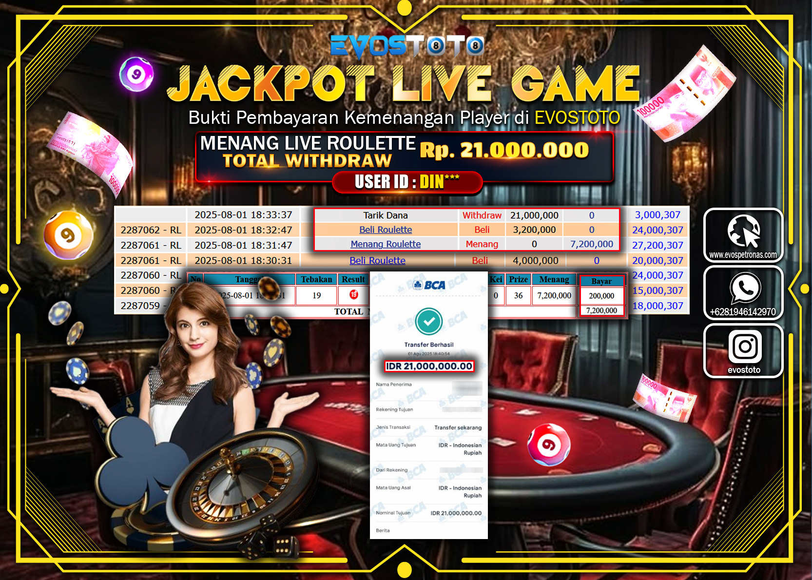 PEMBAYARAN JACKPOT LIVE GAME ROULETTE Rp21.000.000 DI BAYAR LANGSUNG !