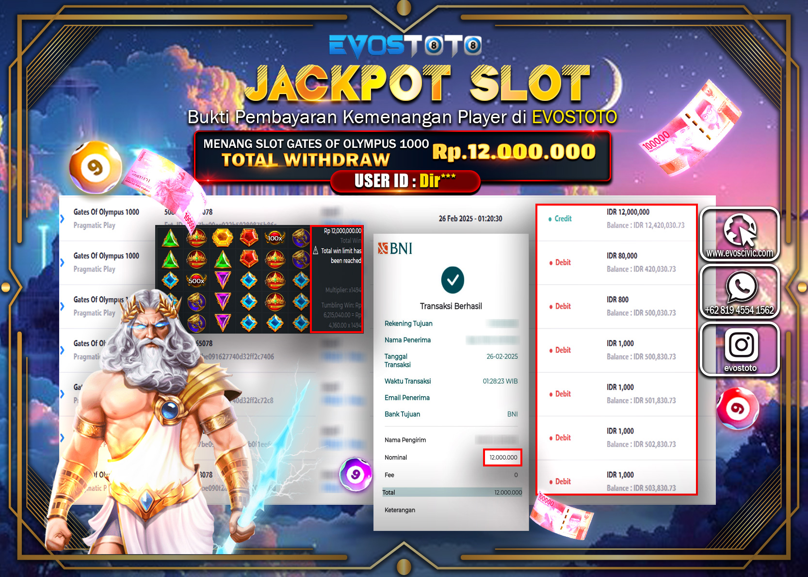 PEMBAYARAN JACKPOT SLOT GATES OF OLYMPUS 1000 Rp.12.000.000 DI BAYAR LANGSUNG !