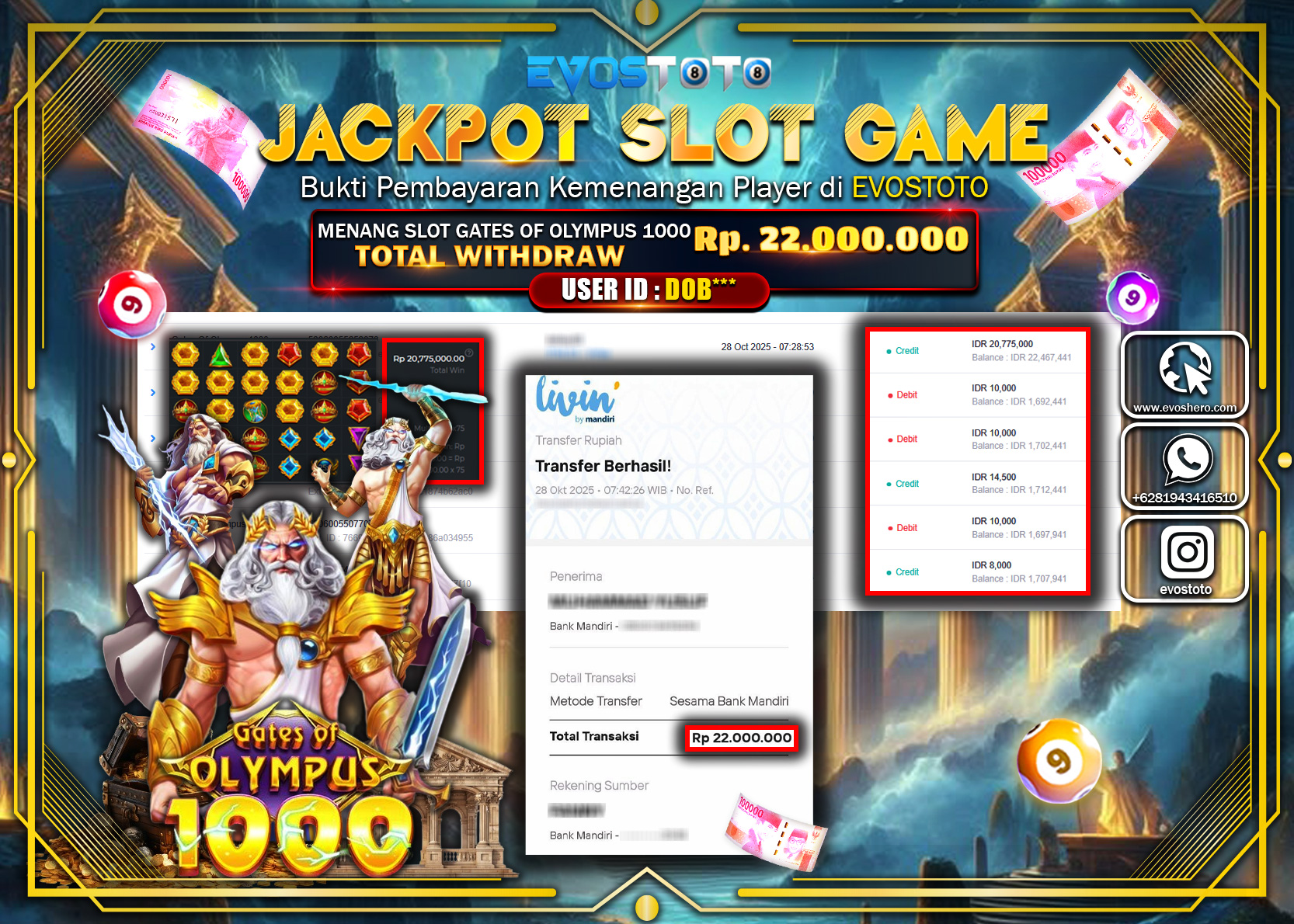 PEMBAYARAN JACKPOT SLOT GATES OF OLYMPUS 1000 Rp22.000.000 DI BAYAR LANGSUNG !