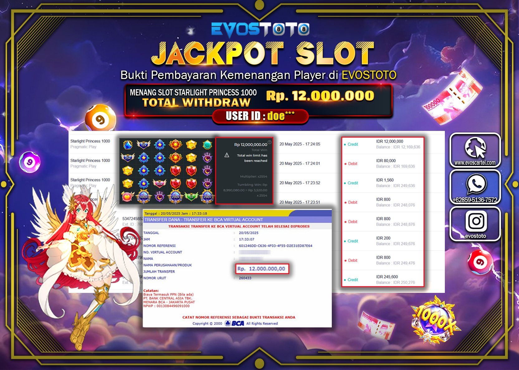 PEMBAYARAN JACKPOT SLOT STARLIGHT PRINCESS 1000 Rp.12.000.000 DI BAYAR LANGSUNG !