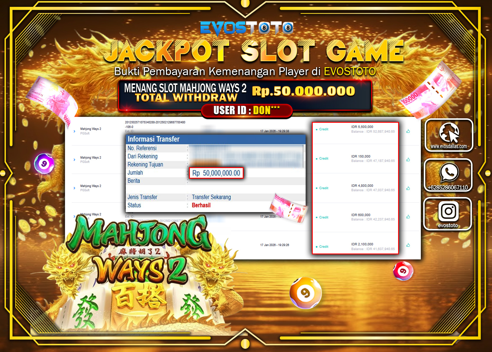 PEMBAYARAN JACKPOT SLOT MAHJONG WAYS 2 Rp.50.000.000 DI BAYAR LANGSUNG !