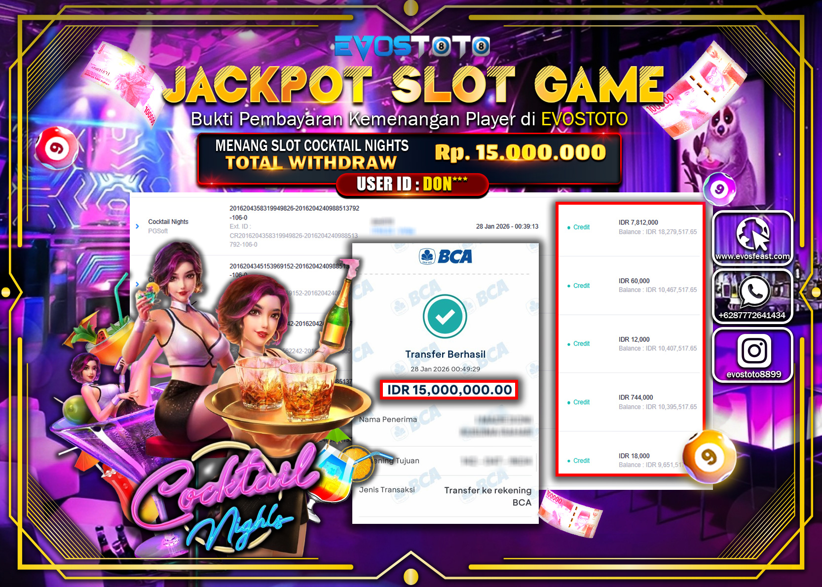 PEMBAYARAN JACKPOT SLOT COCKTAIL NIGHTS Rp.15.000.000 DI BAYAR LANGSUNG !