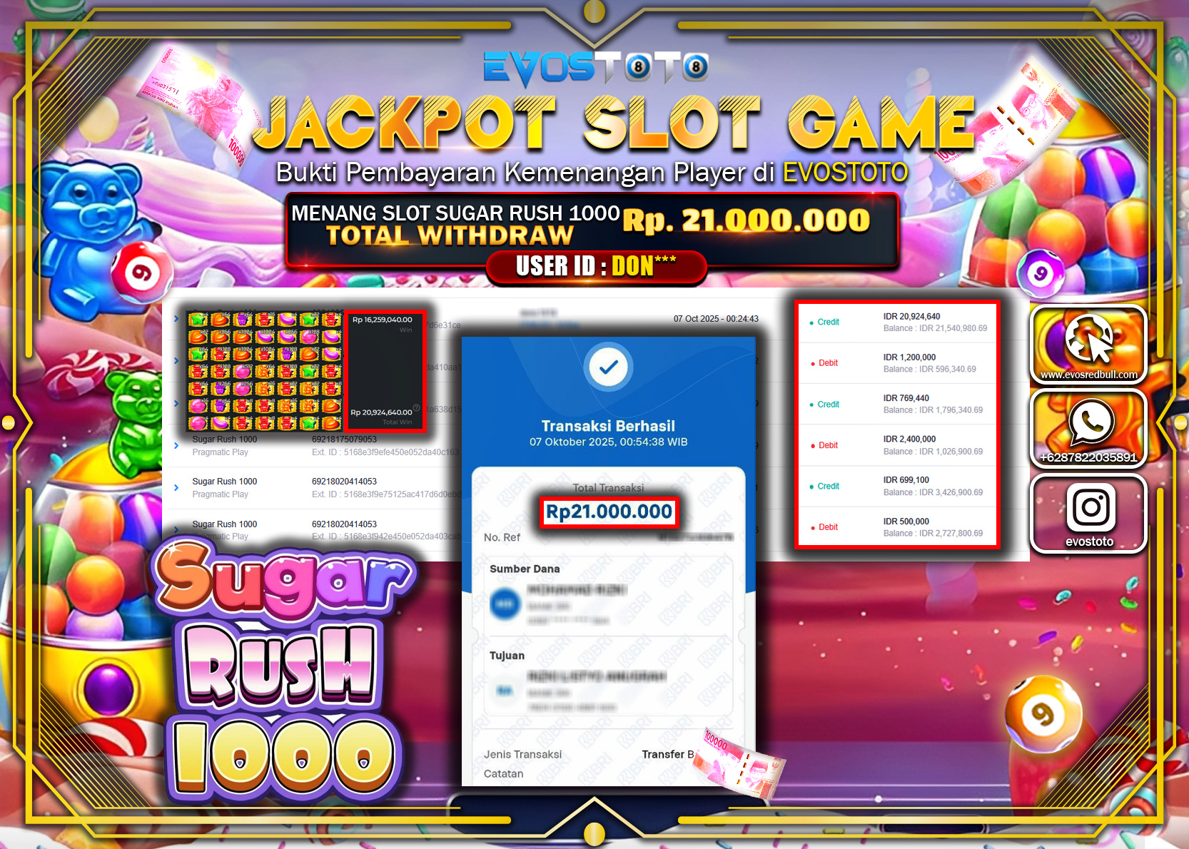PEMBAYARAN JACKPOT SLOT SUGAR RUSH 1000 Rp21.000.000 DI BAYAR LANGSUNG !