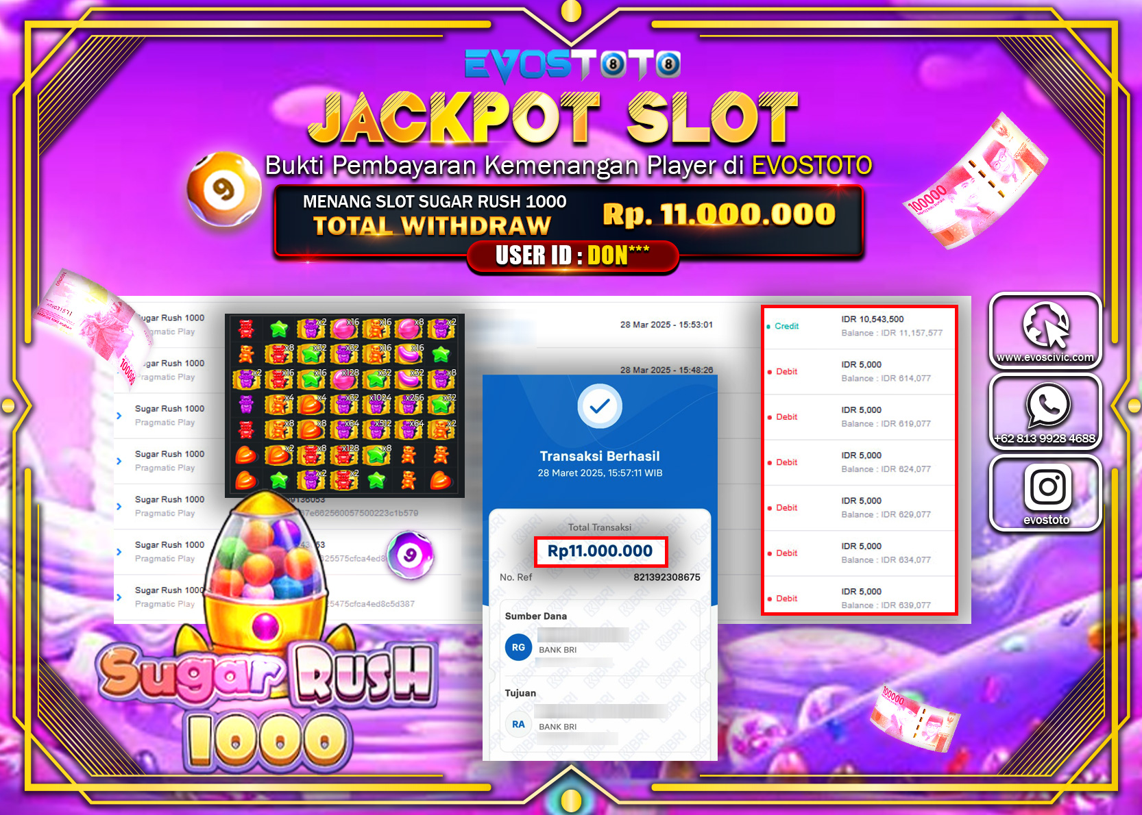 PEMBAYARAN JACKPOT SLOT SUGAR RUSH 1000 Rp. 11.000.000 DI BAYAR LANGSUNG !