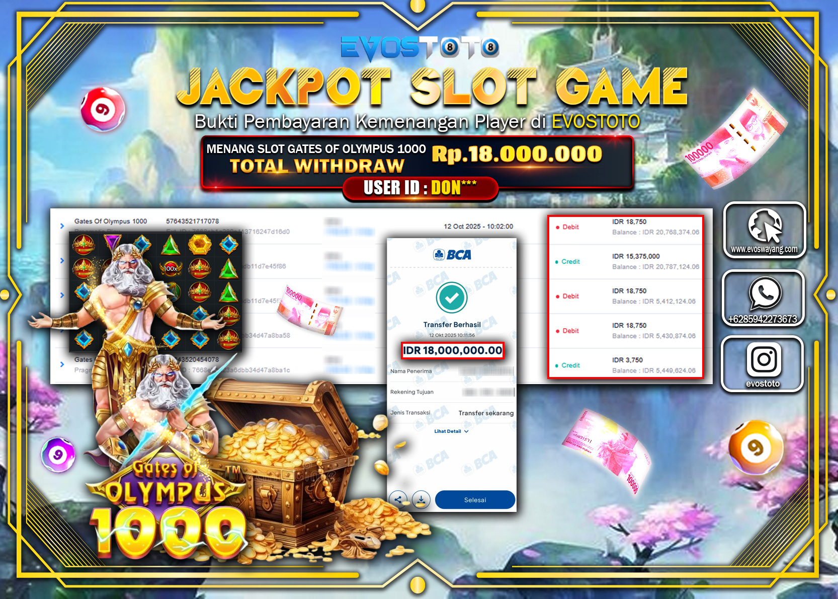 PEMBAYARAN JACKPOT SLOT GATES OF OLYMPUS 1000 Rp18.000.000 DI BAYAR LANGSUNG !