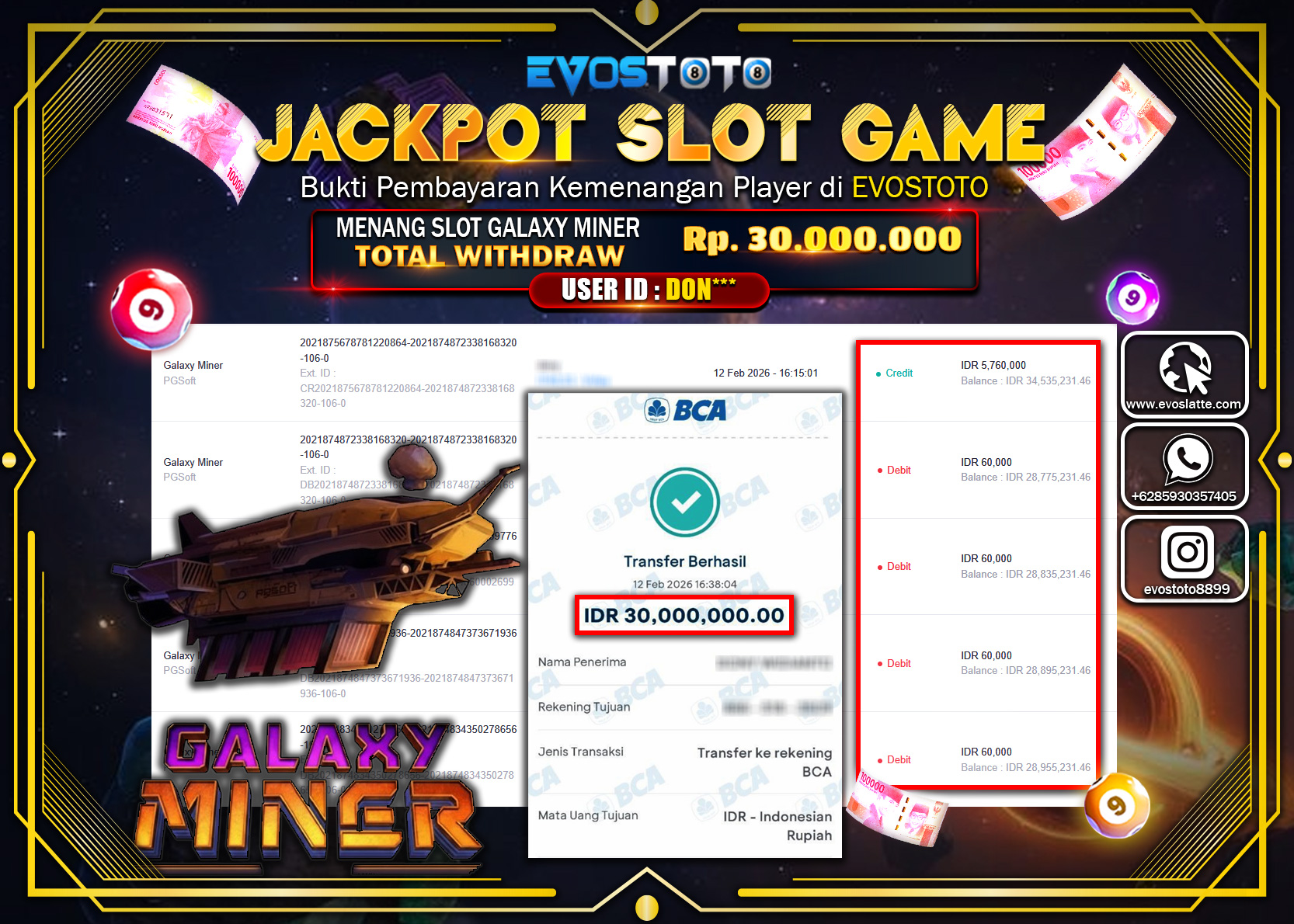 PEMBAYARAN JACKPOT SLOT GALAXY MINER Rp.30.000.000 DI BAYAR LANGSUNG !