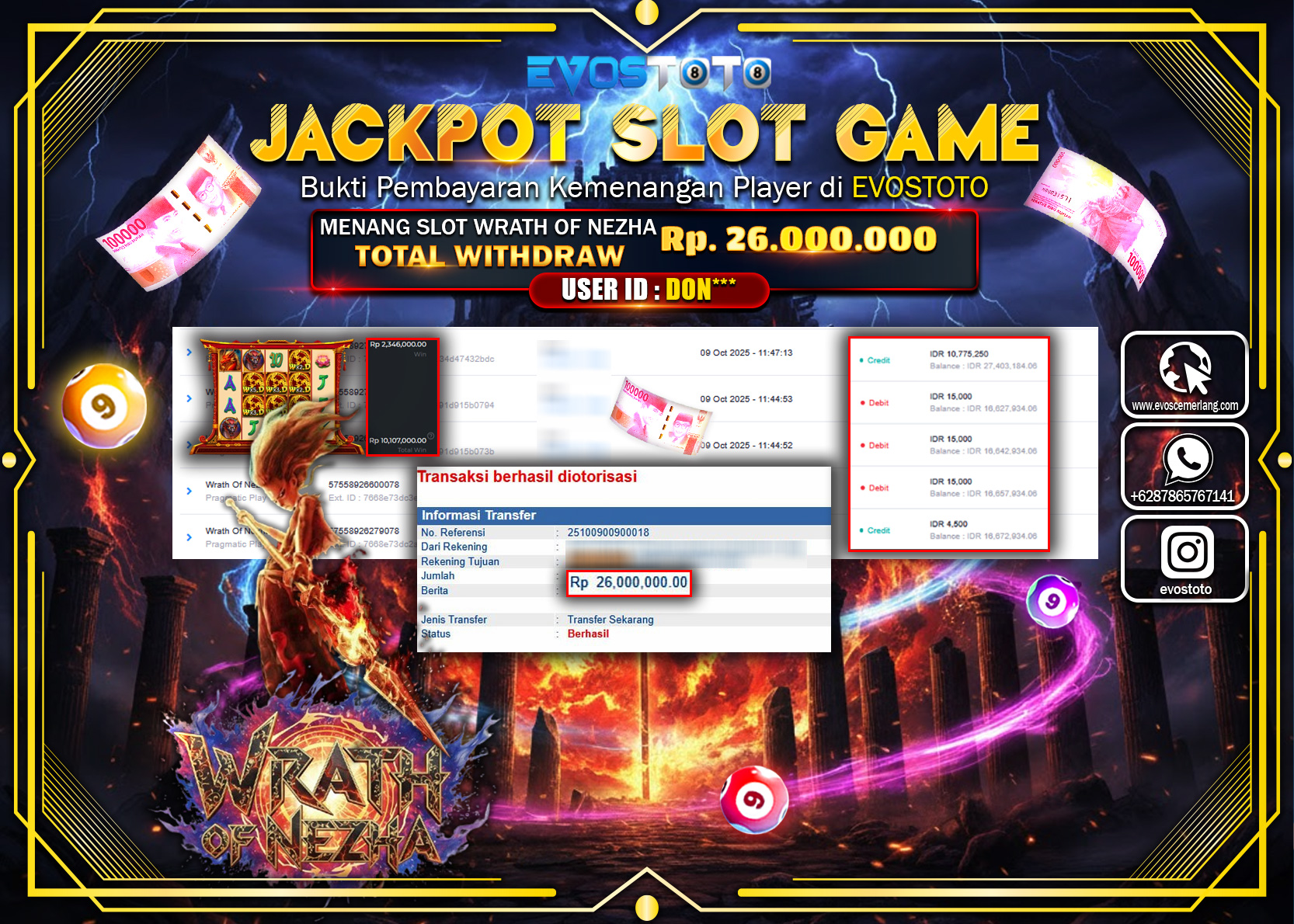 PEMBAYARAN JACKPOT SLOT WRATH OF NEZHA  Rp26.000.000 DI BAYAR LANGSUNG !