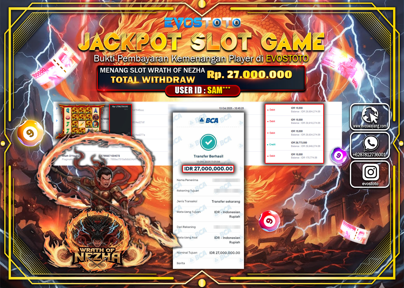 PEMBAYARAN JACKPOT SLOT WRATH OF NEZHA Rp27.000.000 DI BAYAR LANGSUNG !