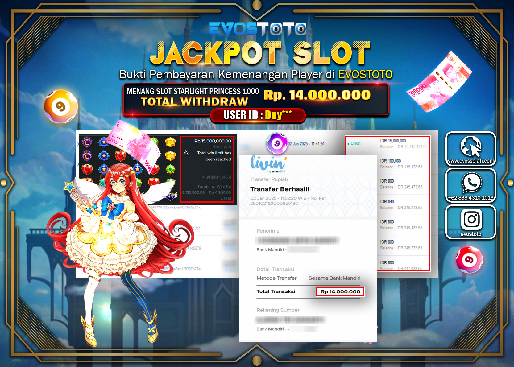 PEMBAYARAN JACKPOT SLOT STARLIGHT PRINCESS 1000 Rp.14.000.000 DI BAYAR LANGSUNG !